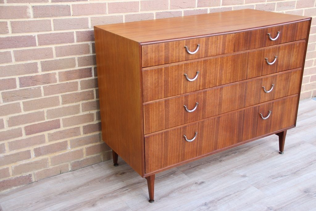 Meredew Mid Century Teak Wood Chest Of Drawers photo for sale