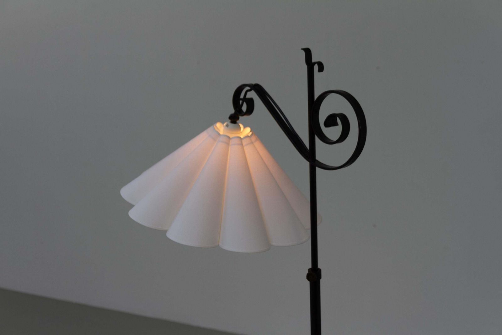 Danish Art Deco Tripod Floor Lamp In Wrought Iron, 1940s. photo vintage