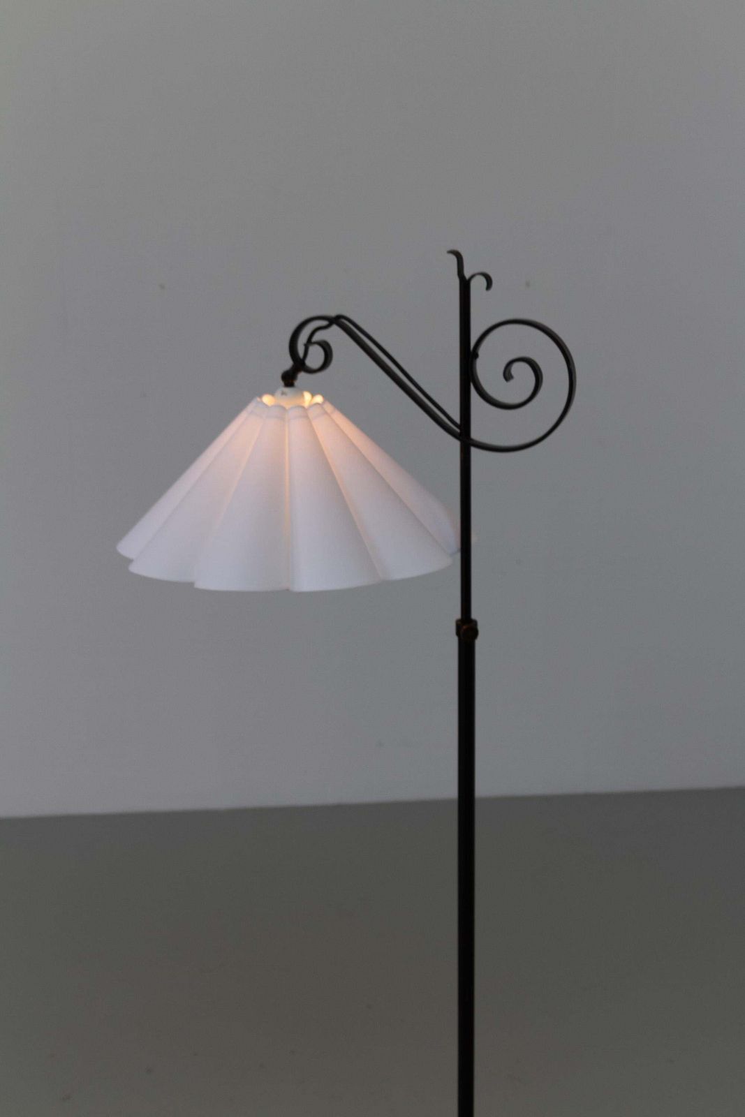 photo for sale Danish Art Deco Tripod Floor Lamp In Wrought Iron, 1940s.