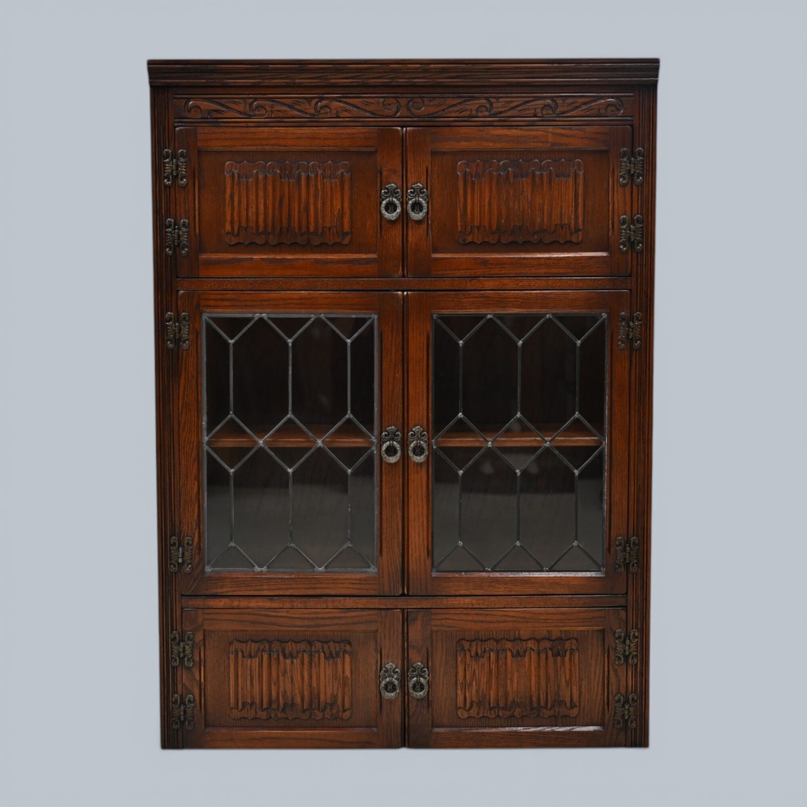 Old Charm Wall Top Unit Bookcase Leaded Glass Display Cupboard Free Uk Delivery