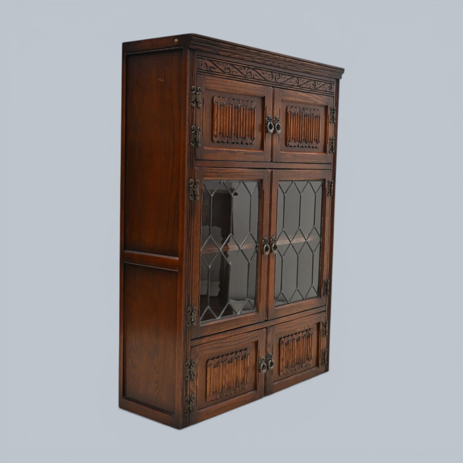Old Charm Wall Top Unit Bookcase Leaded Glass Display Cupboard Free Uk Delivery photo vintage