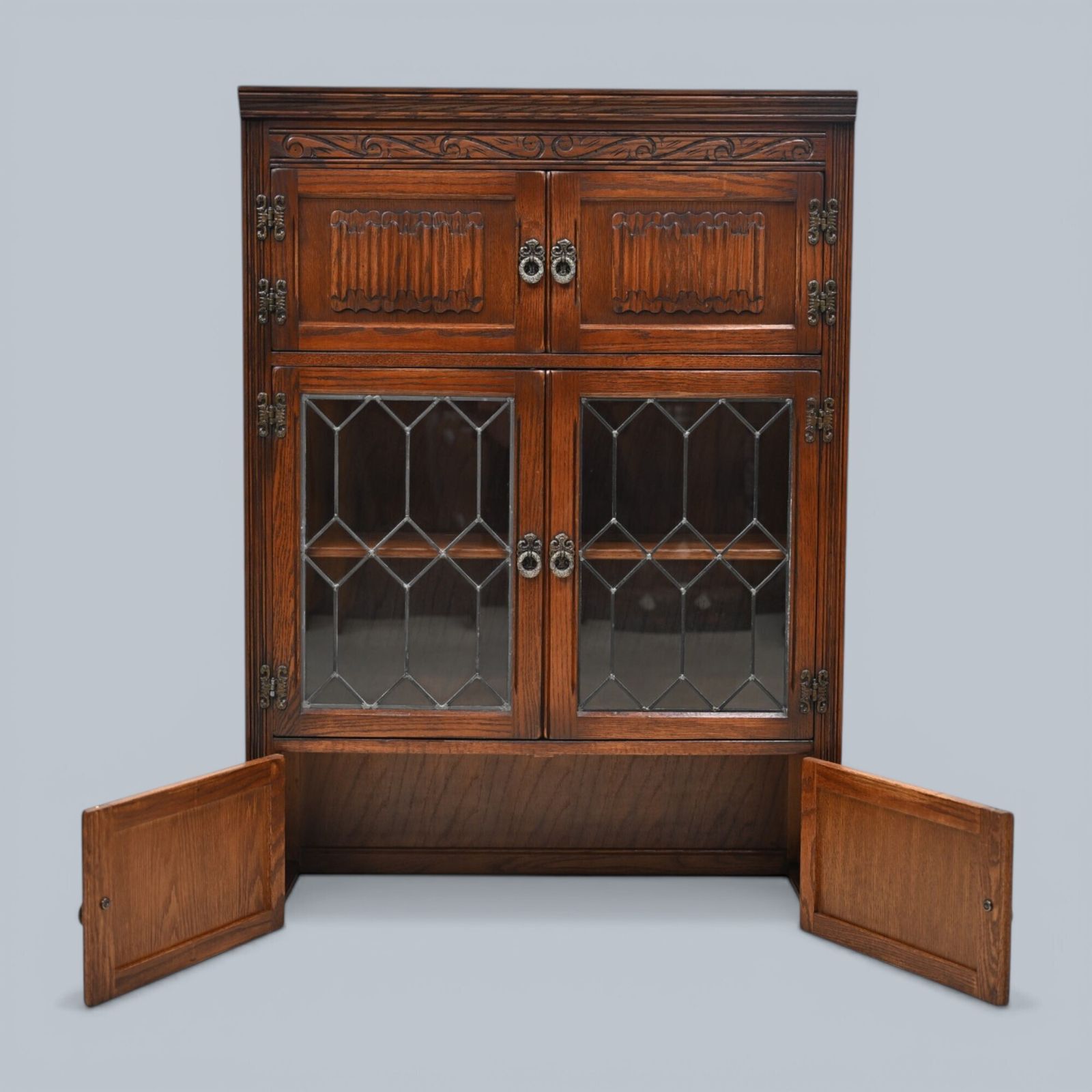 photo furniture Old Charm Wall Top Unit Bookcase Leaded Glass Display Cupboard Free Uk Delivery