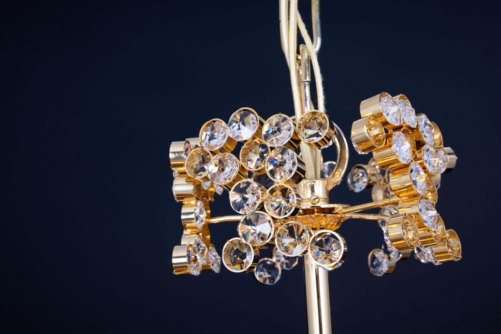 photo vinterior Huge Gilt Brass And Crystal Glass Encrusted Chandeliers By Palwa, Germany, 1970s