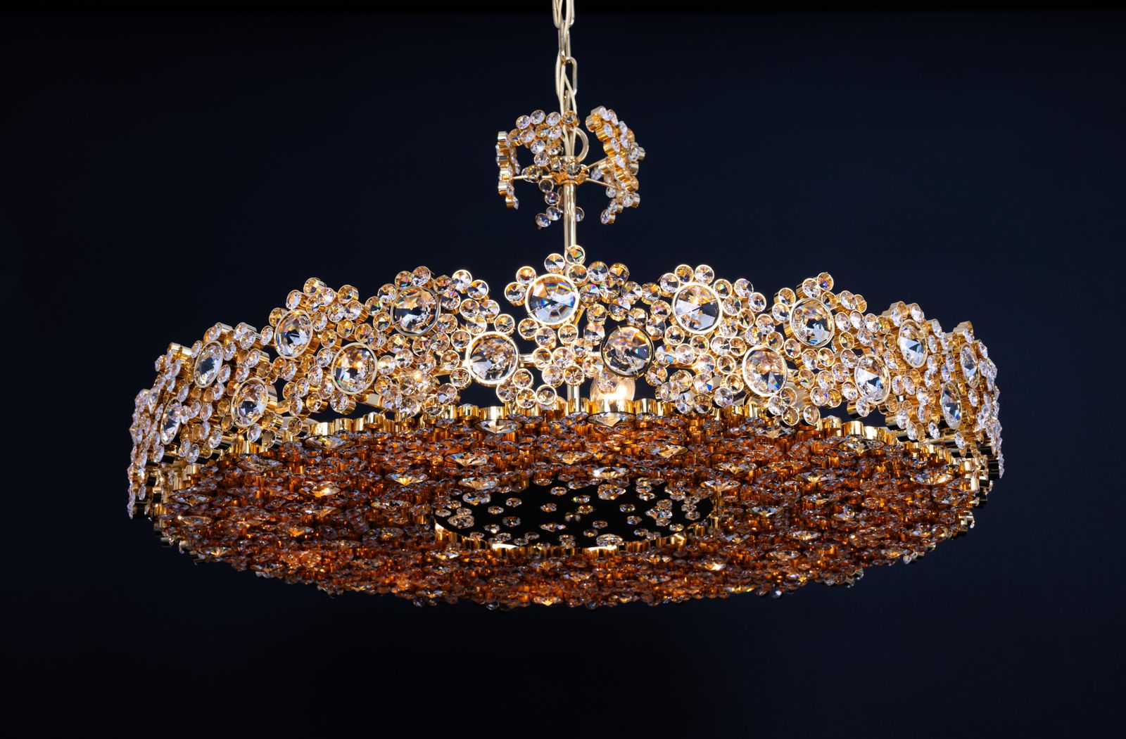 photo buy Huge Gilt Brass And Crystal Glass Encrusted Chandeliers By Palwa, Germany, 1970s