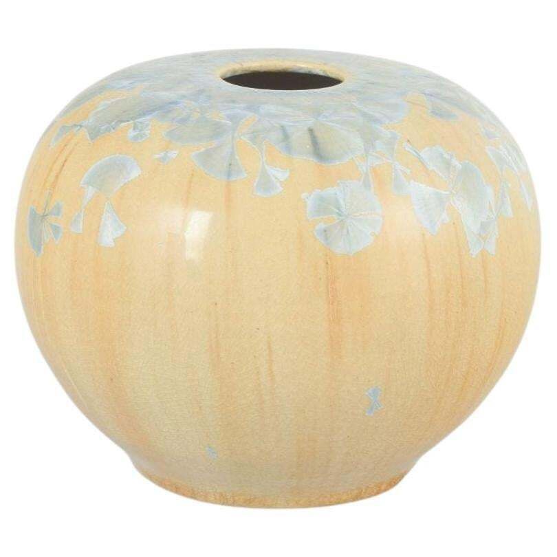 European Studio Potter. Stoneware Vase In Shades Of Light Blue And Beige.