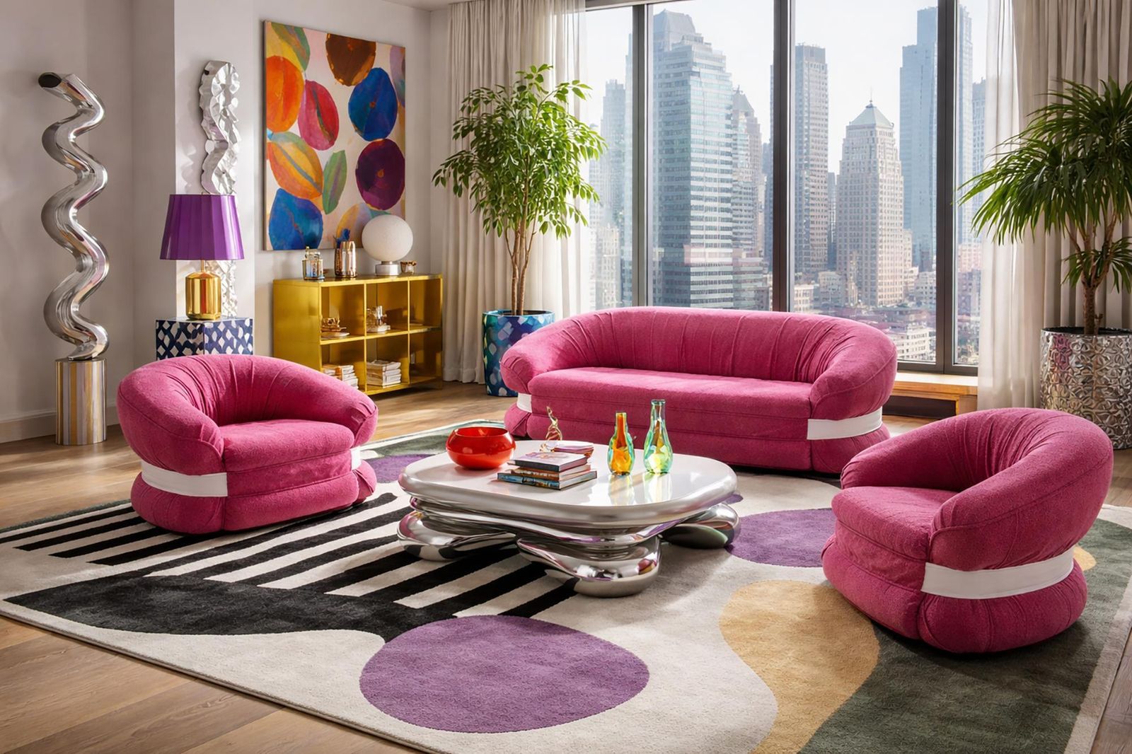 photo furniture Italian Fluid Sofa Premiere In Pink Bouclé By Adriano Piazzesi
