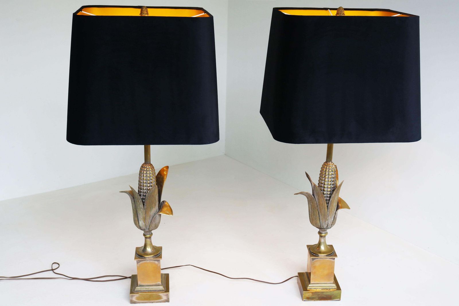 photo for sale Rare Pair Of Maison Charles ''Corn'' Table Lamps 1950 France Regency Bronze