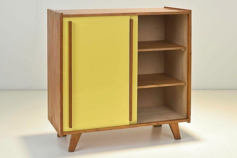 photo furniture Small Yellow Pavatex Sideboard Attributed To Stella Möbel, Switzerland, 1950s