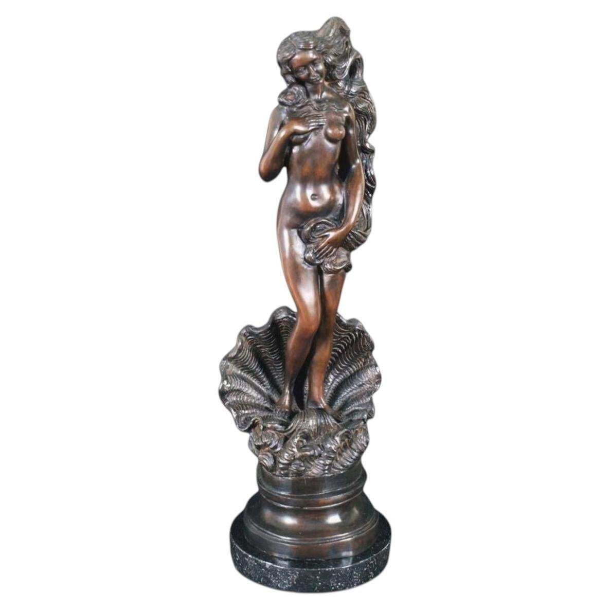 Groot Art Nouveau bronzen beeld van Venus rijzend uit een schelp, toegeschreven aan James Hunt