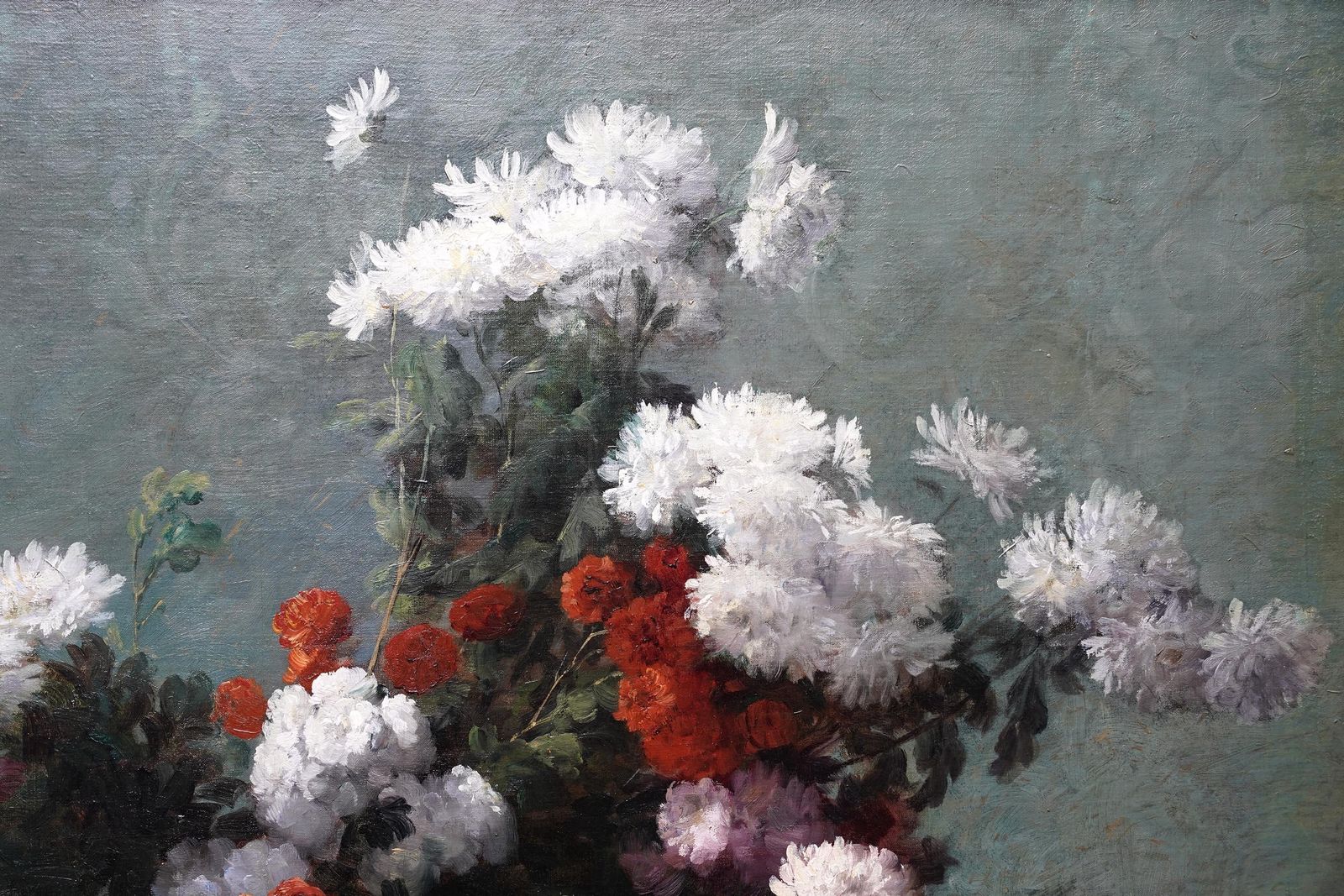Chrysanthemums In Urn   French 19th Century Still Life Floral Art Oil Painting photo 14265.0