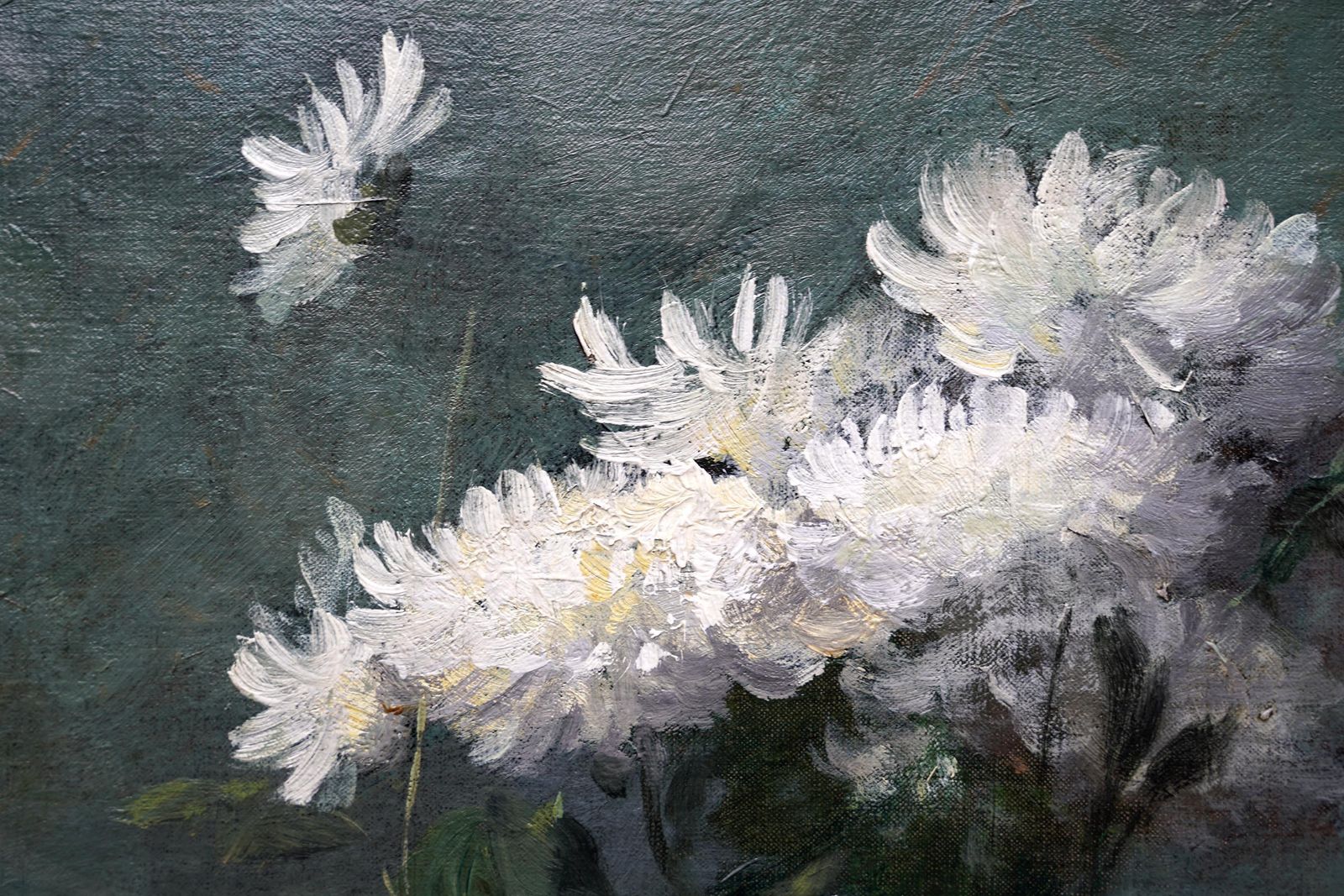 14265.0 Chrysanthemums In Urn   French 19th Century Still Life Floral Art Oil Painting photo