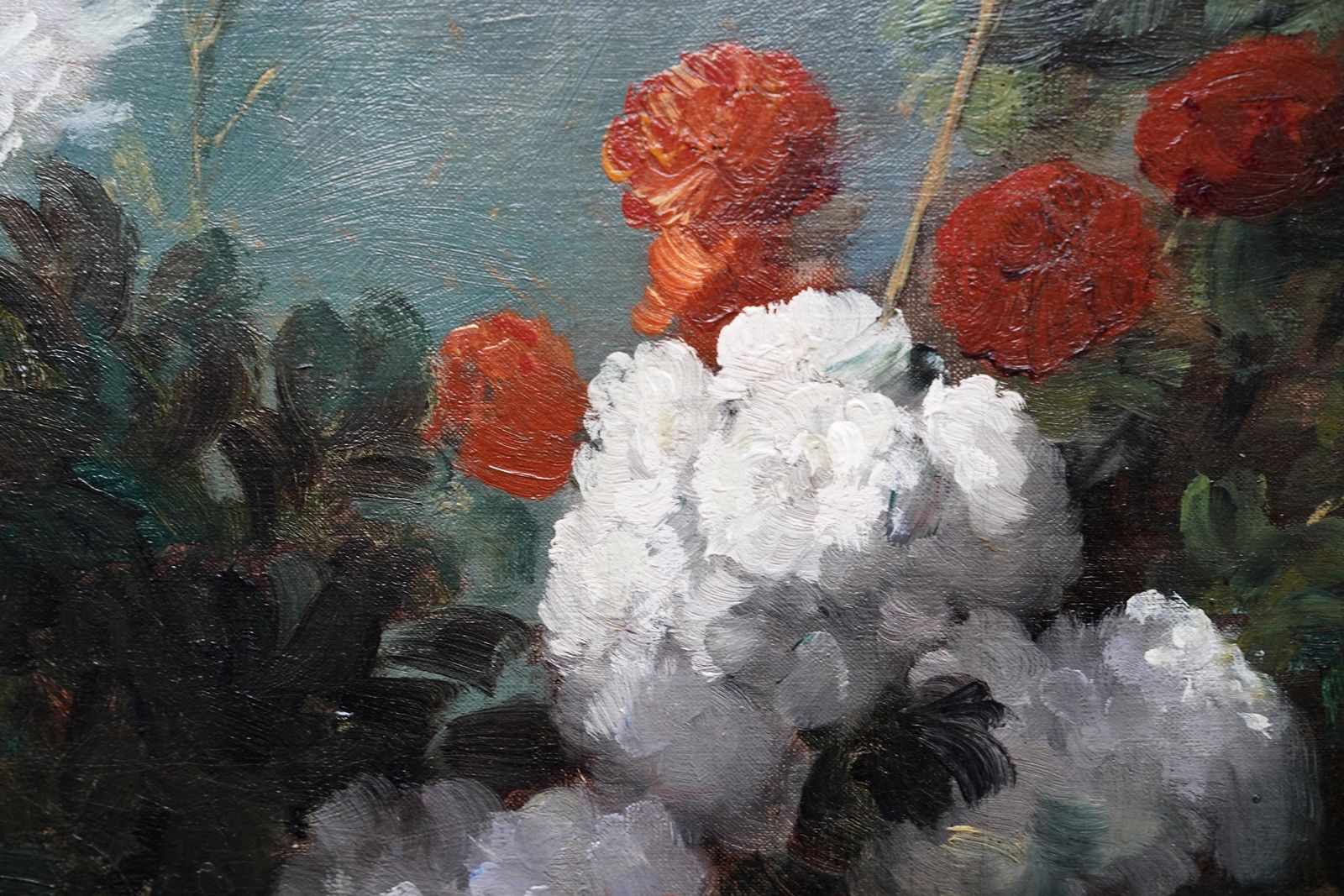 photo vinterior Chrysanthemums In Urn   French 19th Century Still Life Floral Art Oil Painting
