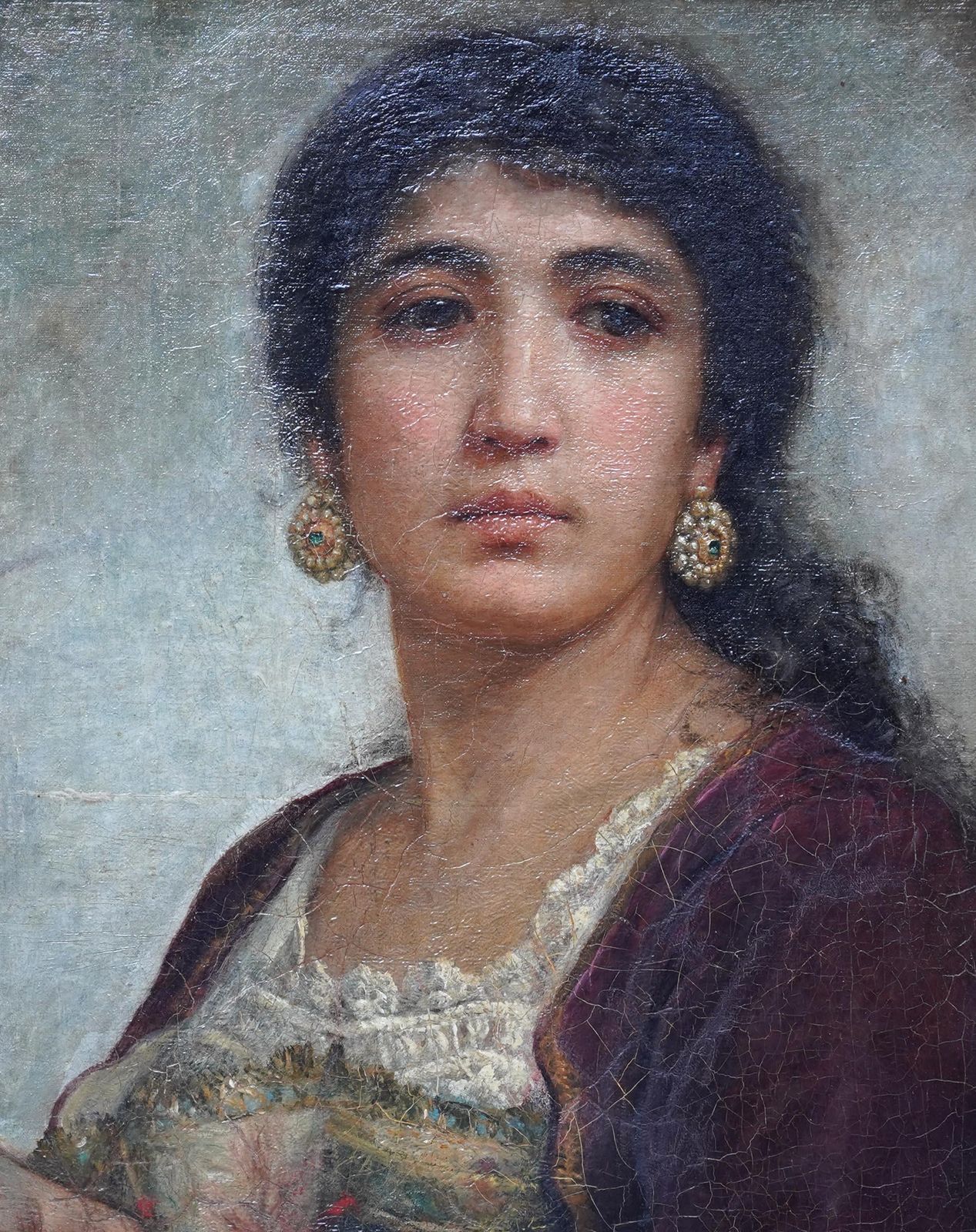 Portrait Of Girl With Tambourine   British Victorian Art Oil Painting Rome photo for sale