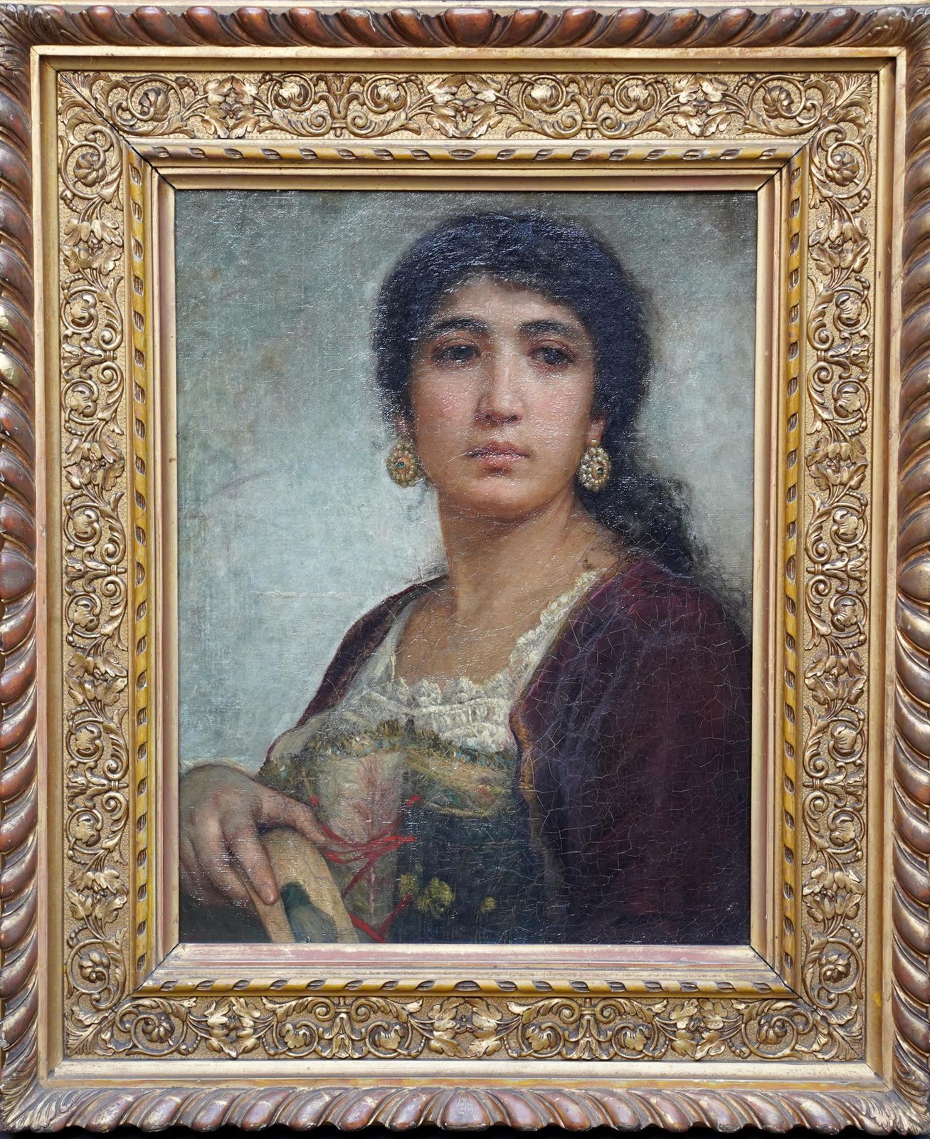 photo for sale Portrait Of Girl With Tambourine   British Victorian Art Oil Painting Rome