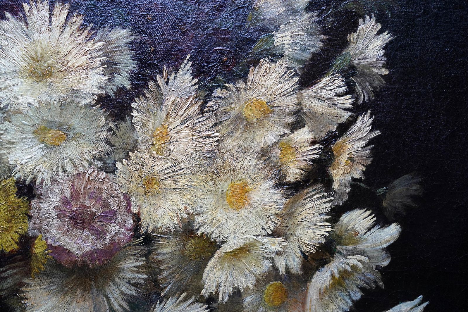 Yellow Chrysanthemums In Vase   French 19thc Floral Still Life Art Oil Painting photo 7132.0