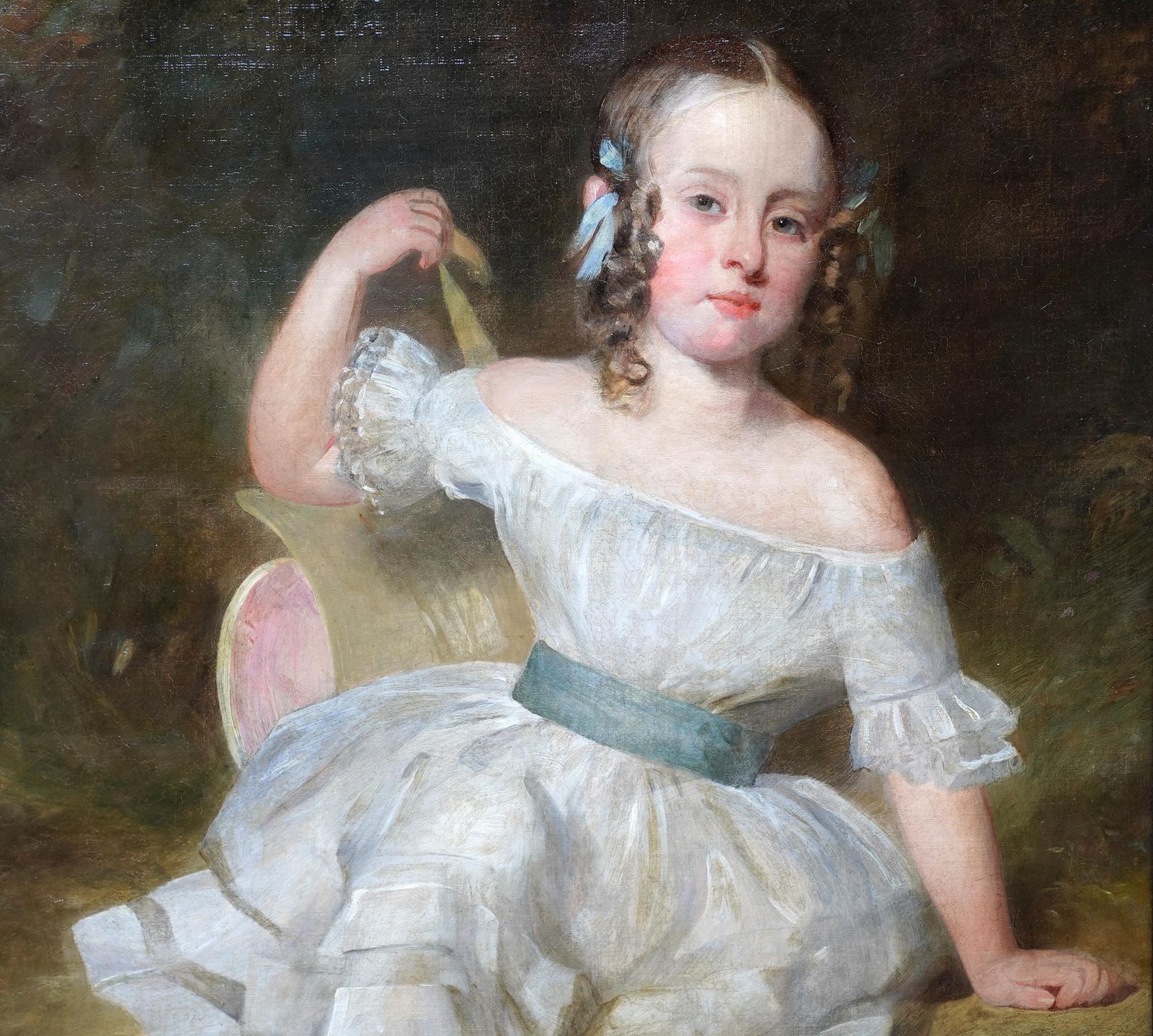Portrait Of Girl With Blue Sash And Shoes   British Old Master Art Oil Painting photo for sale