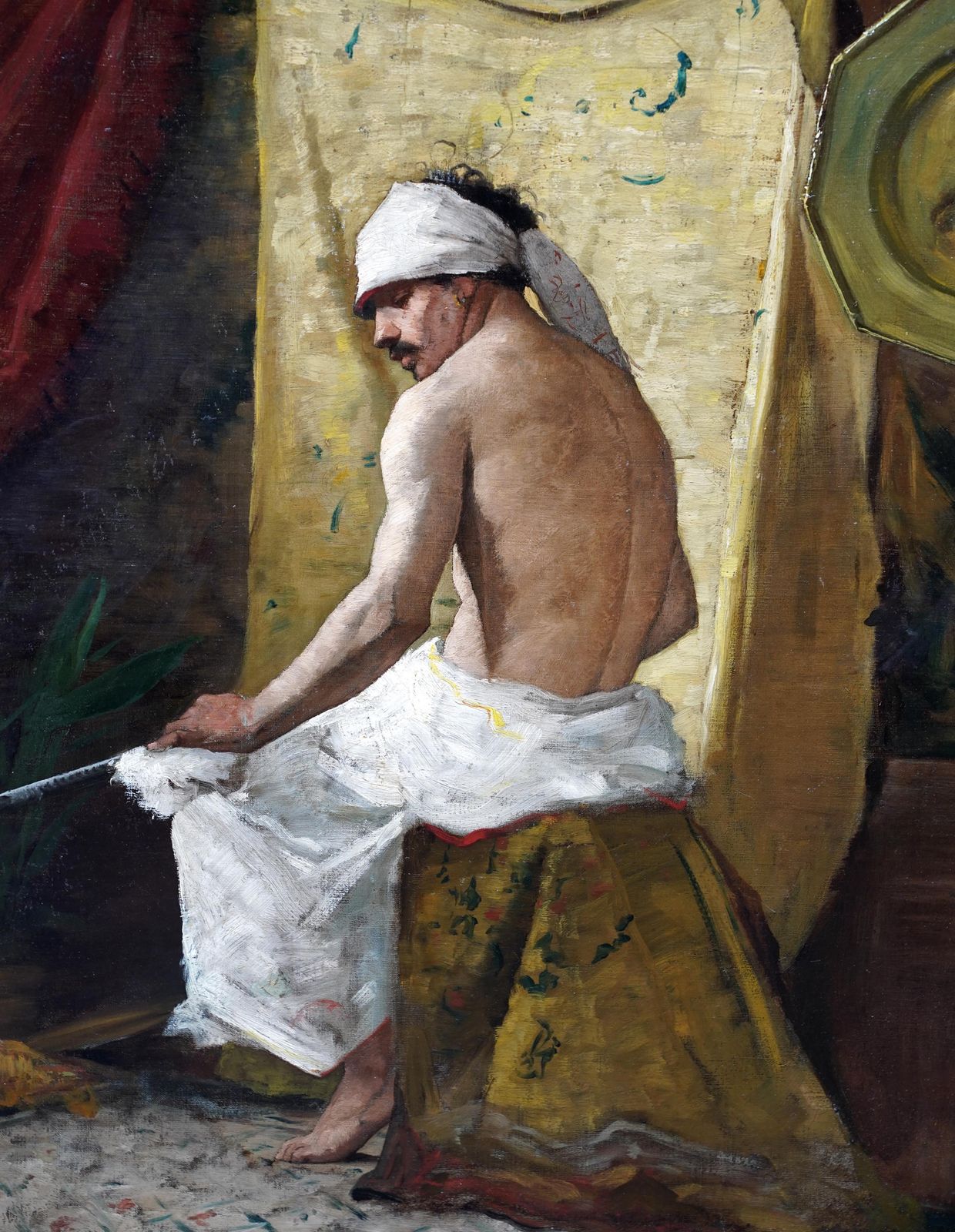 Victorian French School Orientalist Art Male Portrait Oil Painting Indis. Signed photo for sale