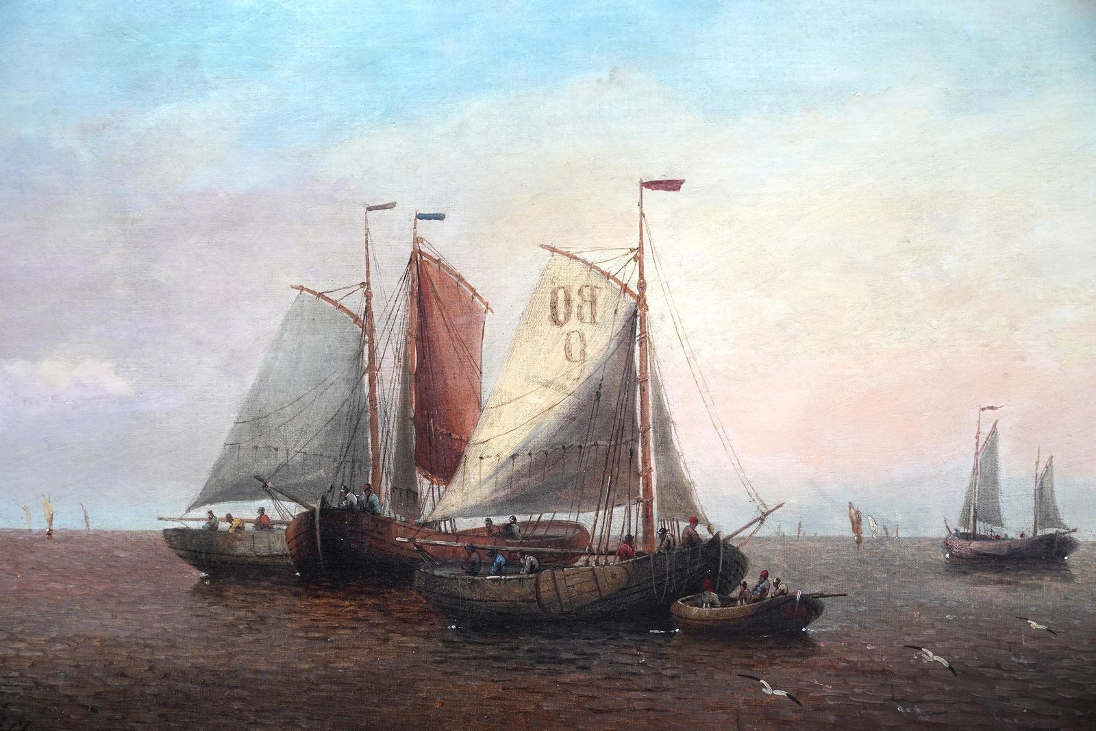 Marine Seascape   Dutch Old Master Nautical Art Oil Painting Sailing Boats photo for sale