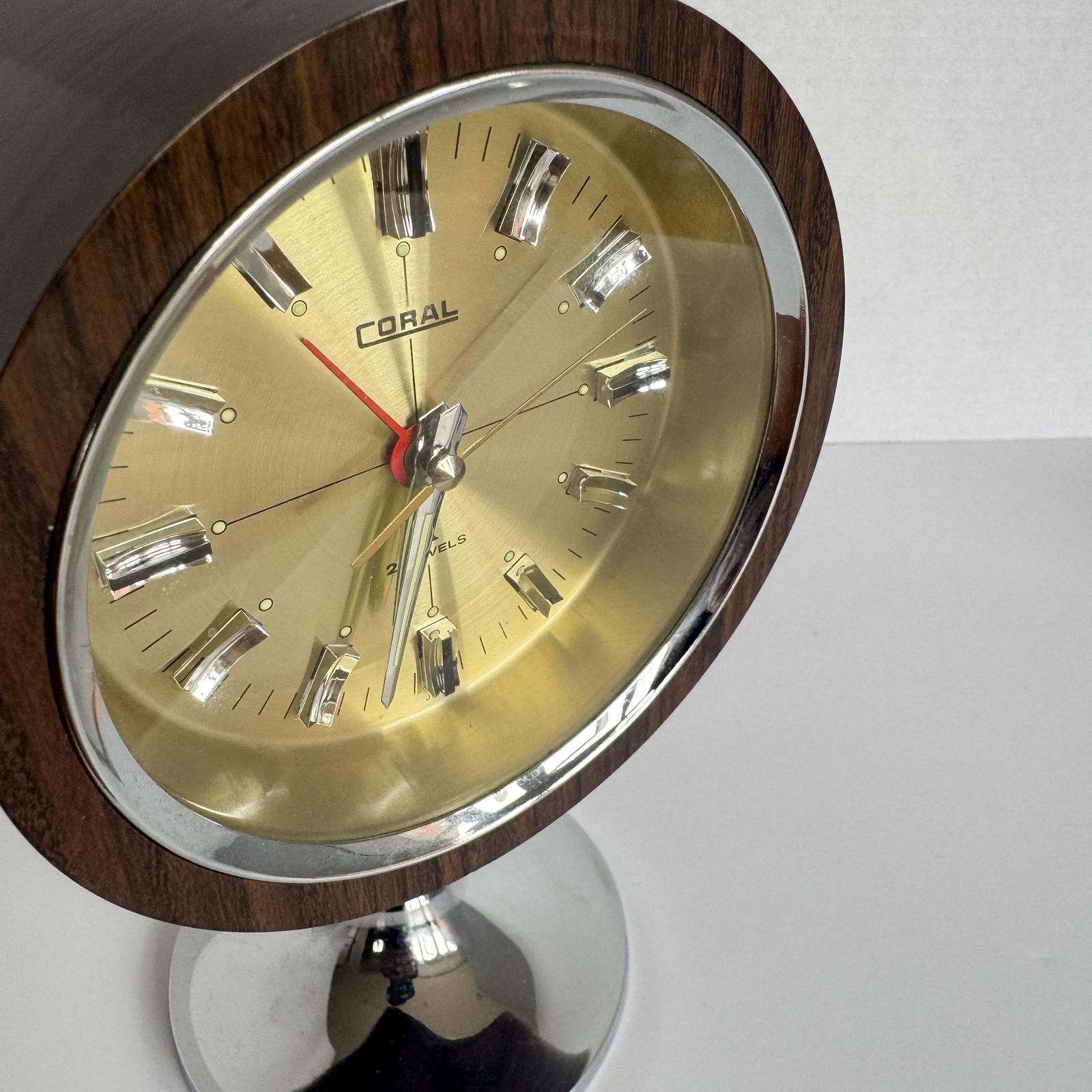1970s Coral Space Age Tulip Pedestal Clock Mid Century Modern Japanese Alarm Clock photo Home Decor