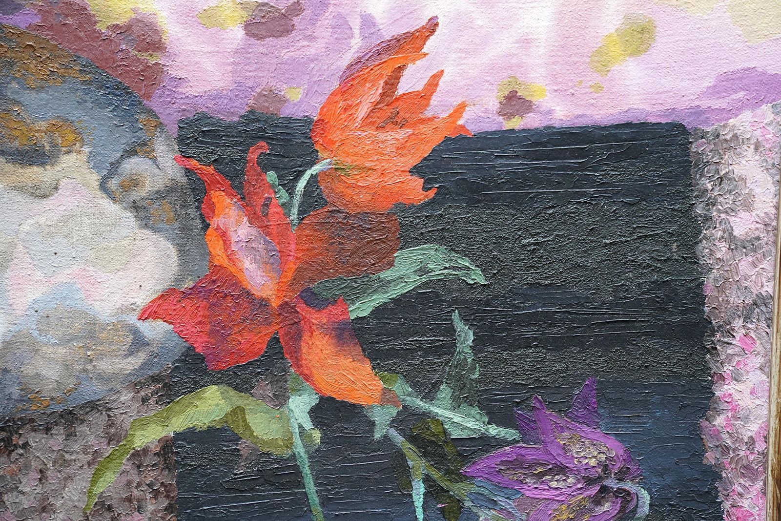 Orange Tulips   British Post Impressionist Floral Art Oil Painting Flowers photo for sale
