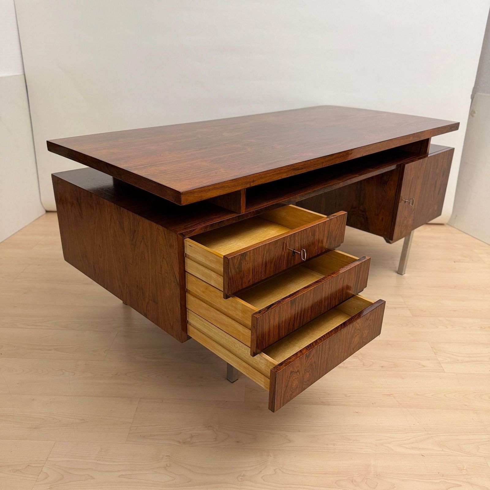 Mid Century Desk, Rosewood Veneer, Germany, Circa 1960 photo for sale