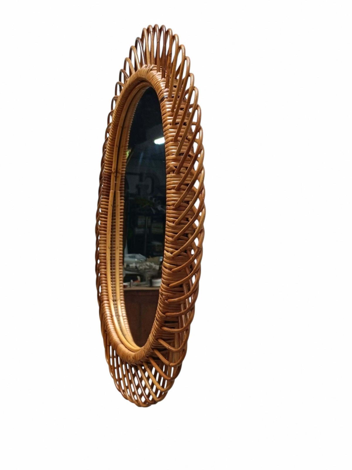 Franco Albini Style Specchio Da Parete Ovale In Rattan, Italia 1960s photo furniture