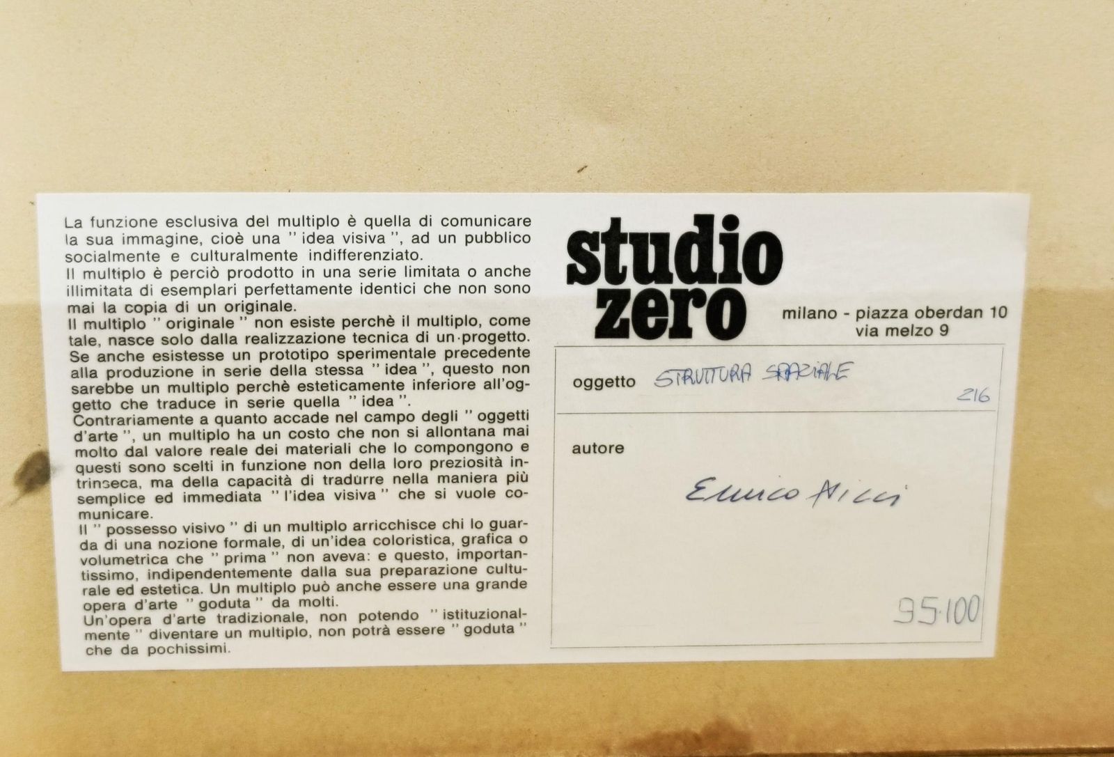 Space Structure   Enrico Nicu For Studio Zero Milan Serigraphy On Steel photo buy