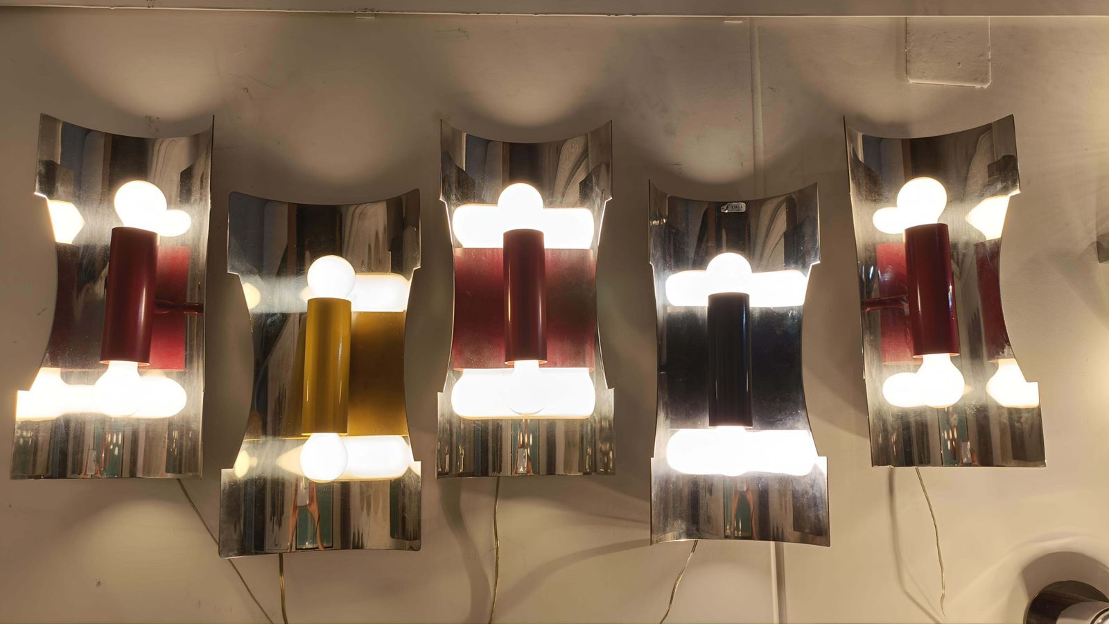 photo furniture Luci Milano Appliques In Chromed And Colored Metal, Italy 1960s