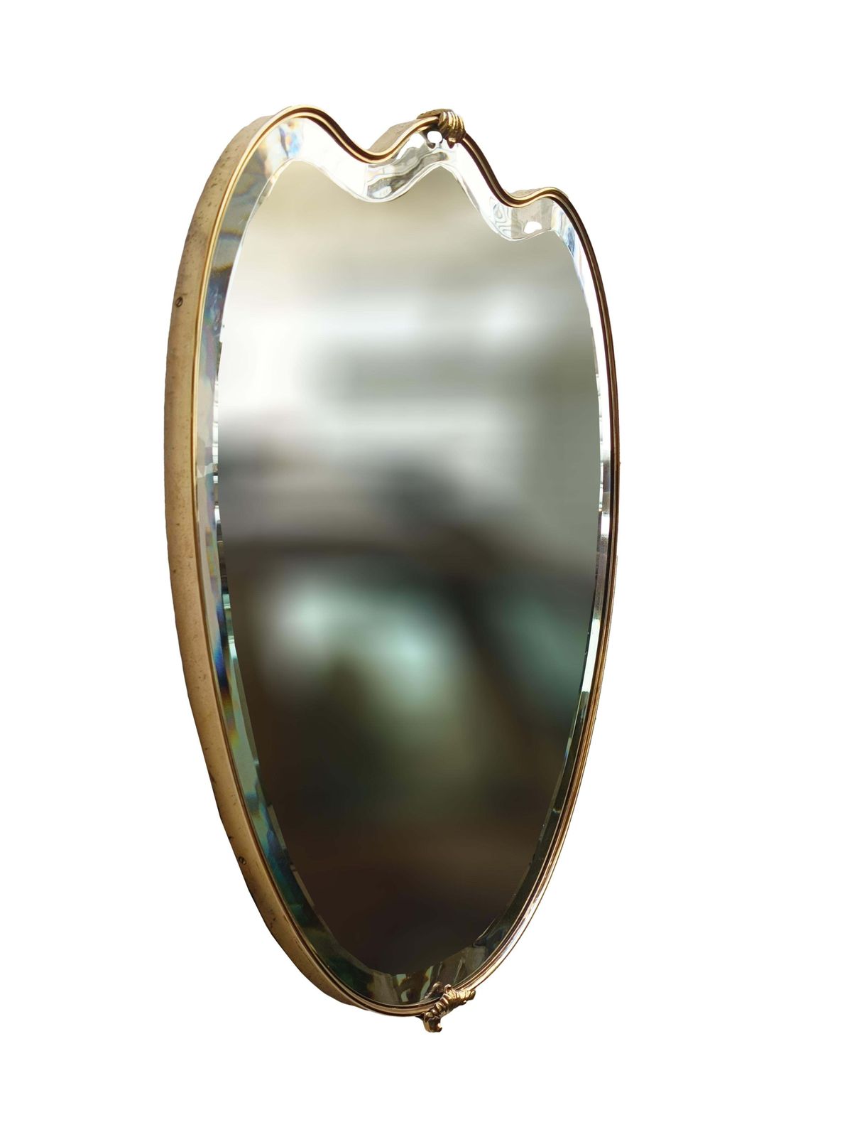 Brass Shield Wall Mirror, Italy 1960s photo buy