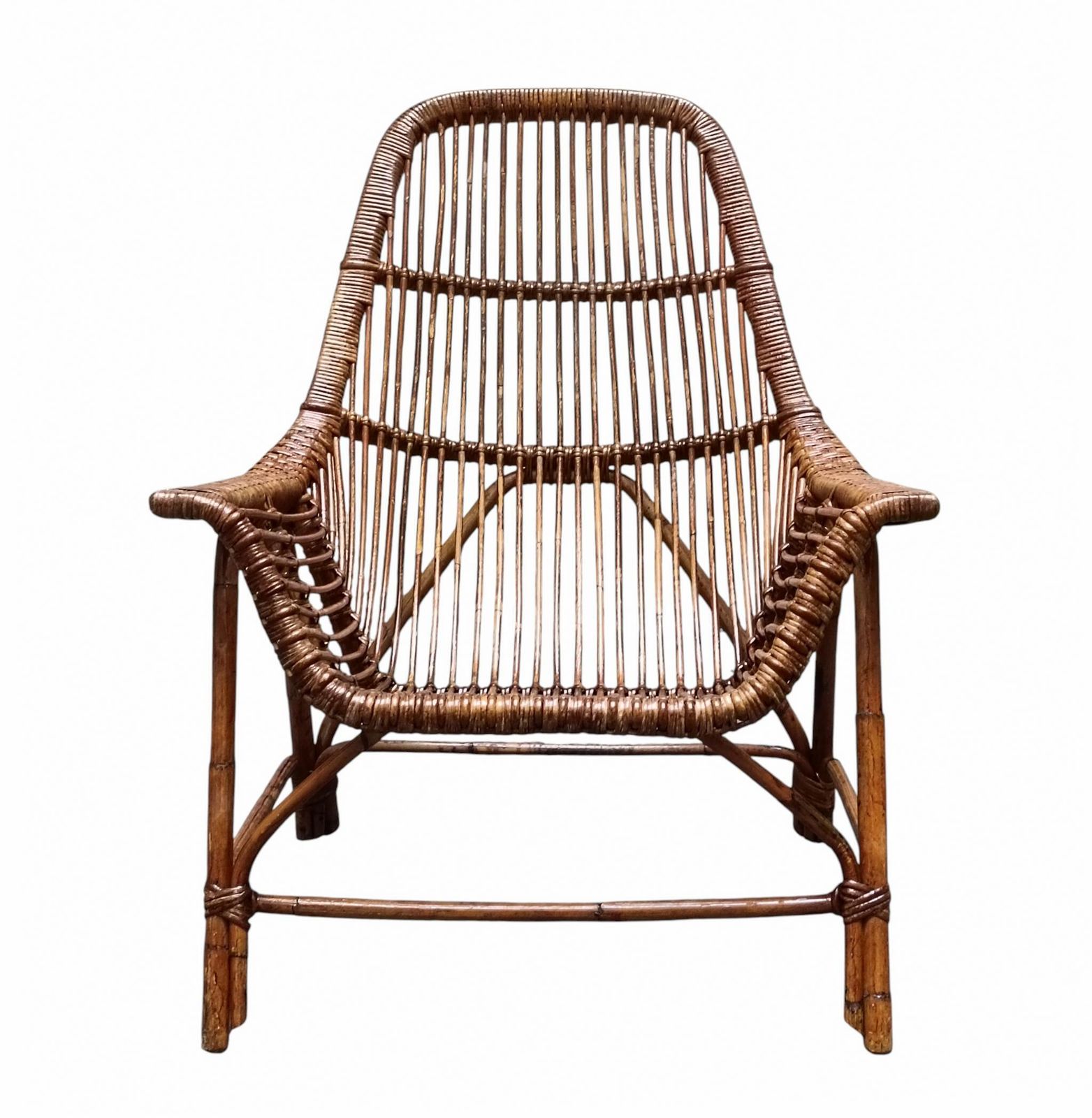 George Coslin For Gervasoni Pair Of Jungle Armchairs In Rattan, Italy 1960s photo for sale