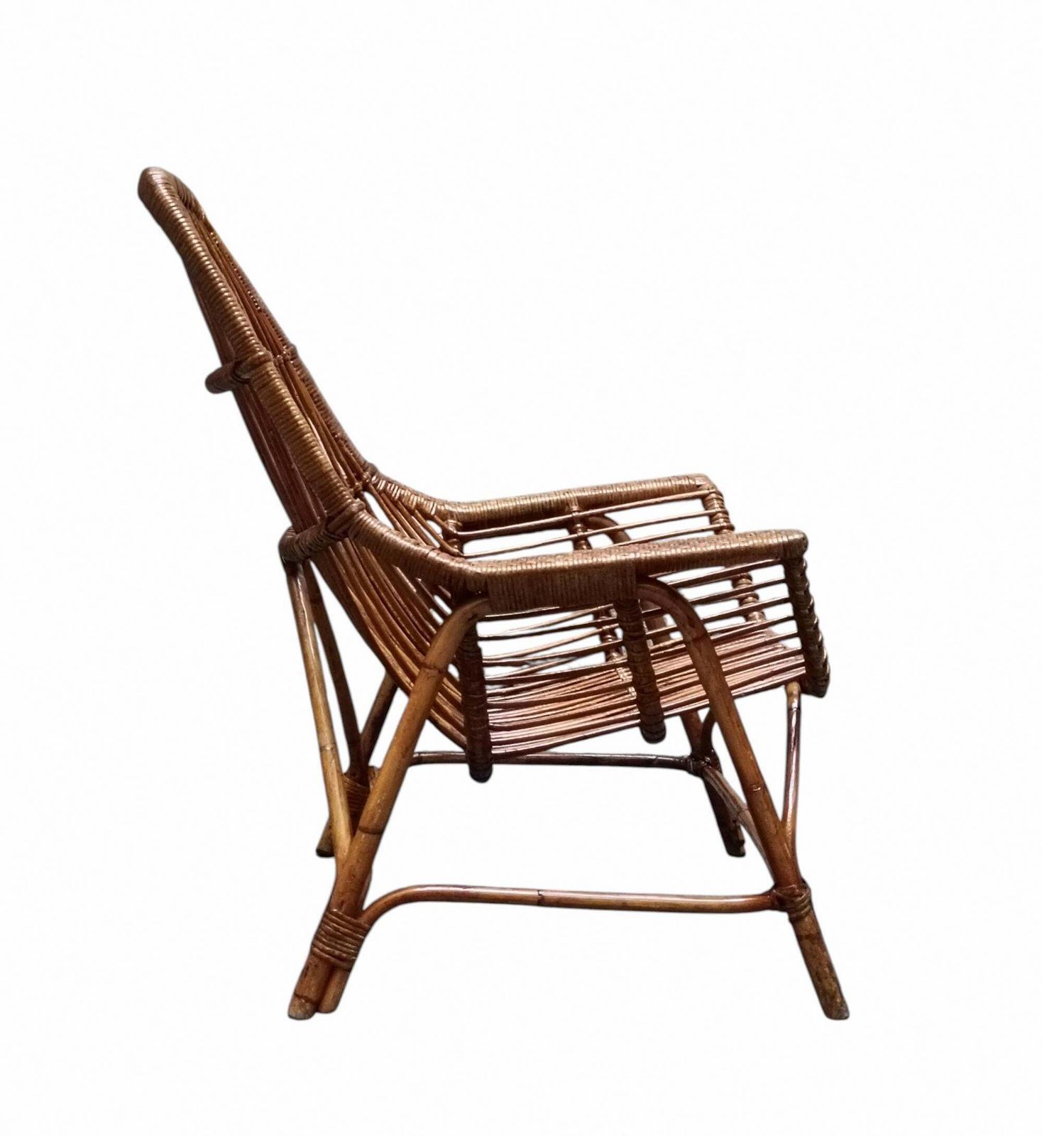 George Coslin For Gervasoni Pair Of Jungle Armchairs In Rattan, Italy 1960s photo vinterior