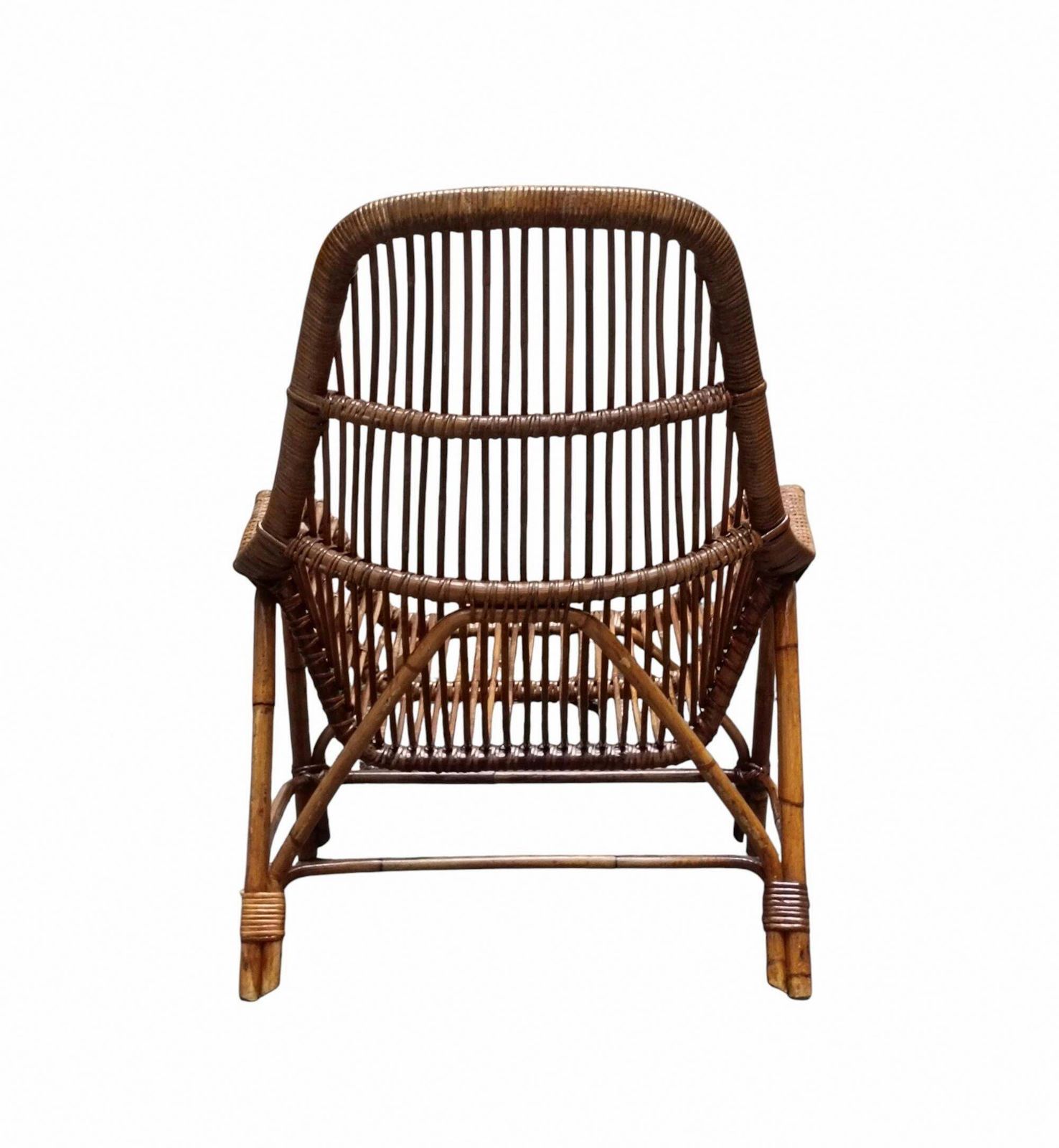 George Coslin For Gervasoni Pair Of Jungle Armchairs In Rattan, Italy 1960s photo buy