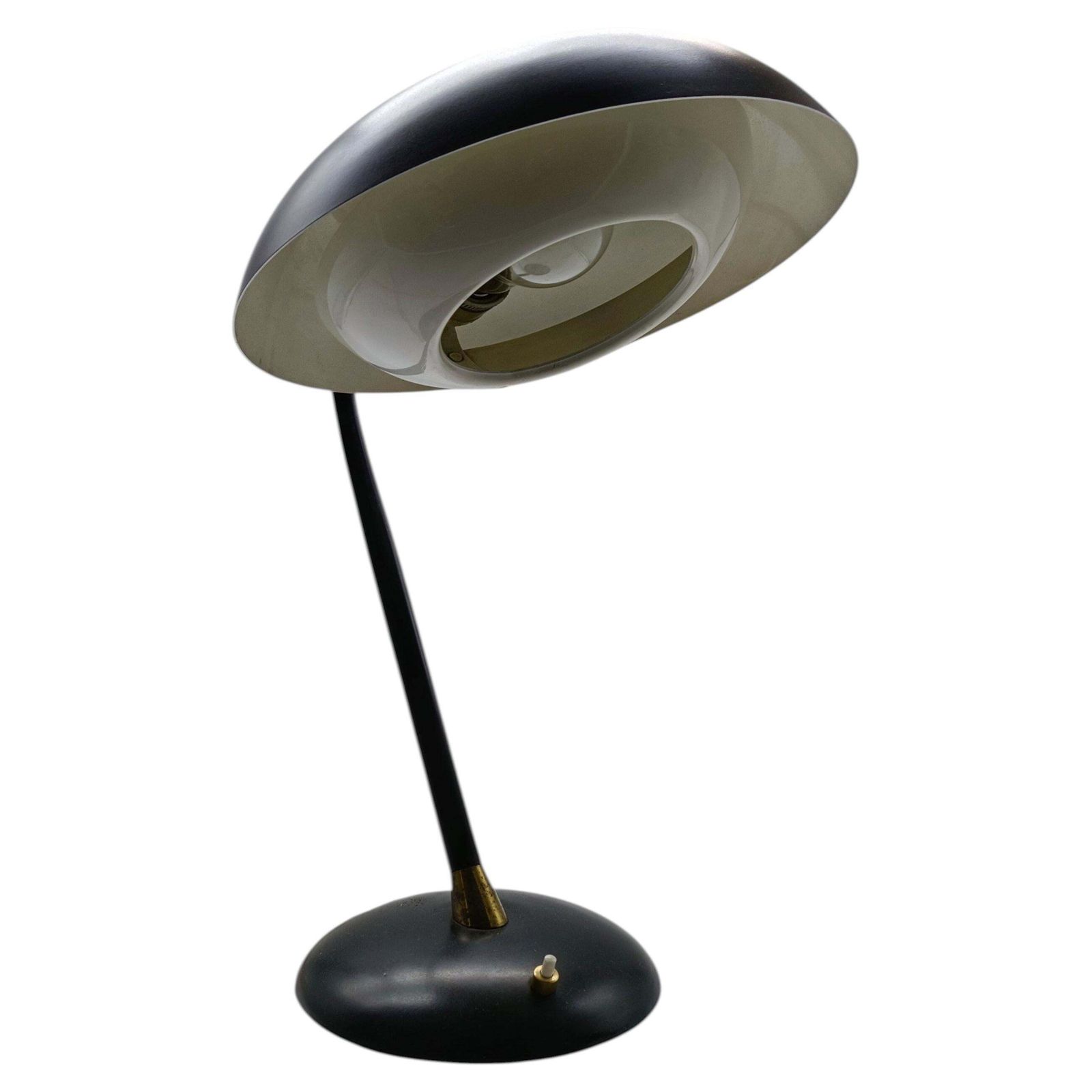 Oscar Torlasco Style Black Metal Table Lamp With Brass Details