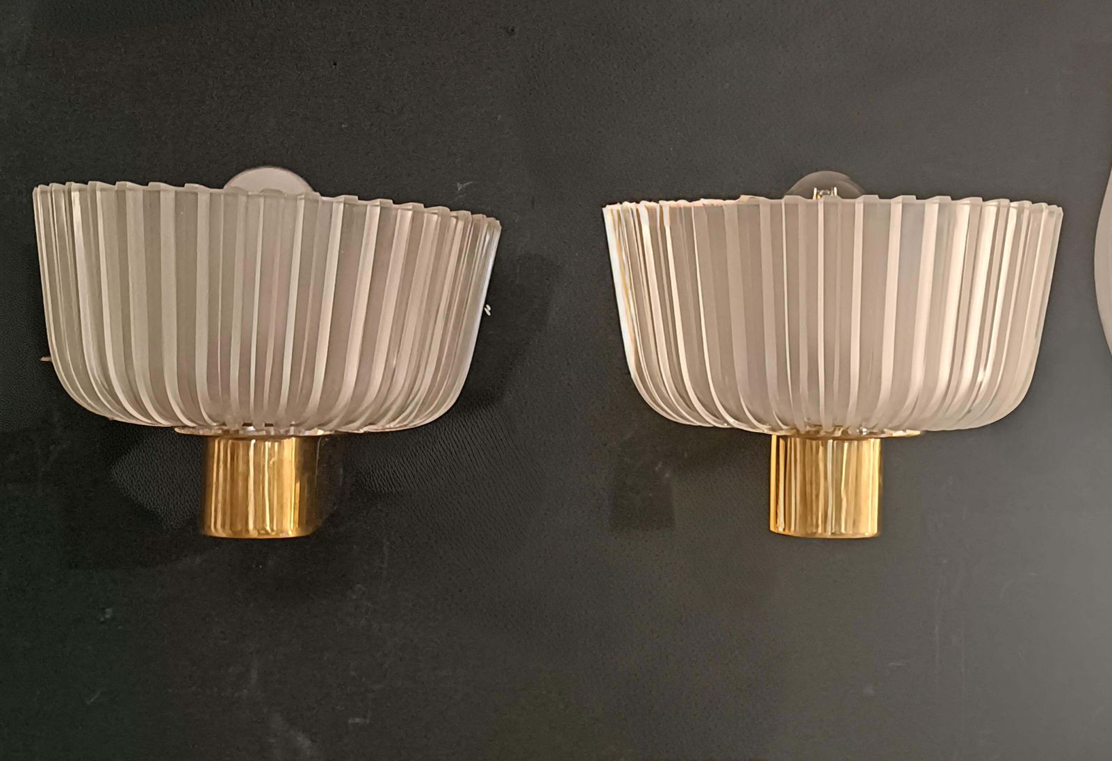 Archimedes Seguso For Seguso Pair Of Brass And Glass Wall Lamps photo 5285.0