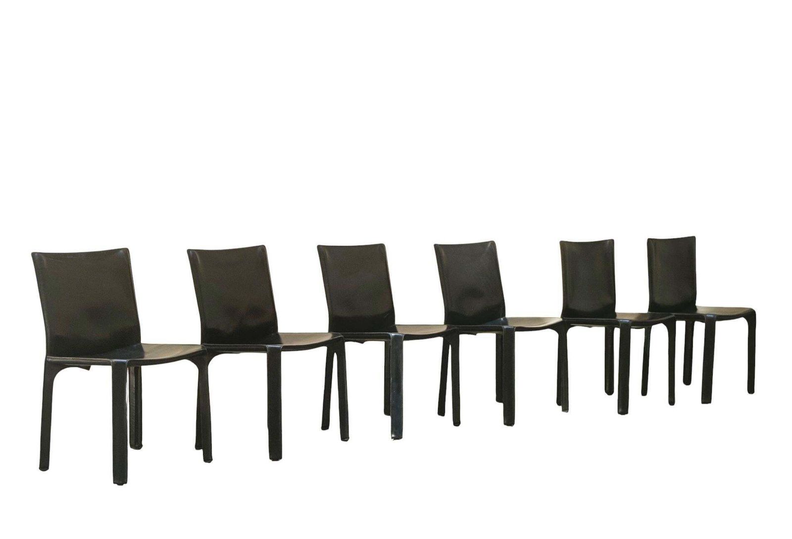 Mario Bellini For Cassina Set Of 6 Chairs "Cab T4" In Black Leather, Italy 1970s photo furniture