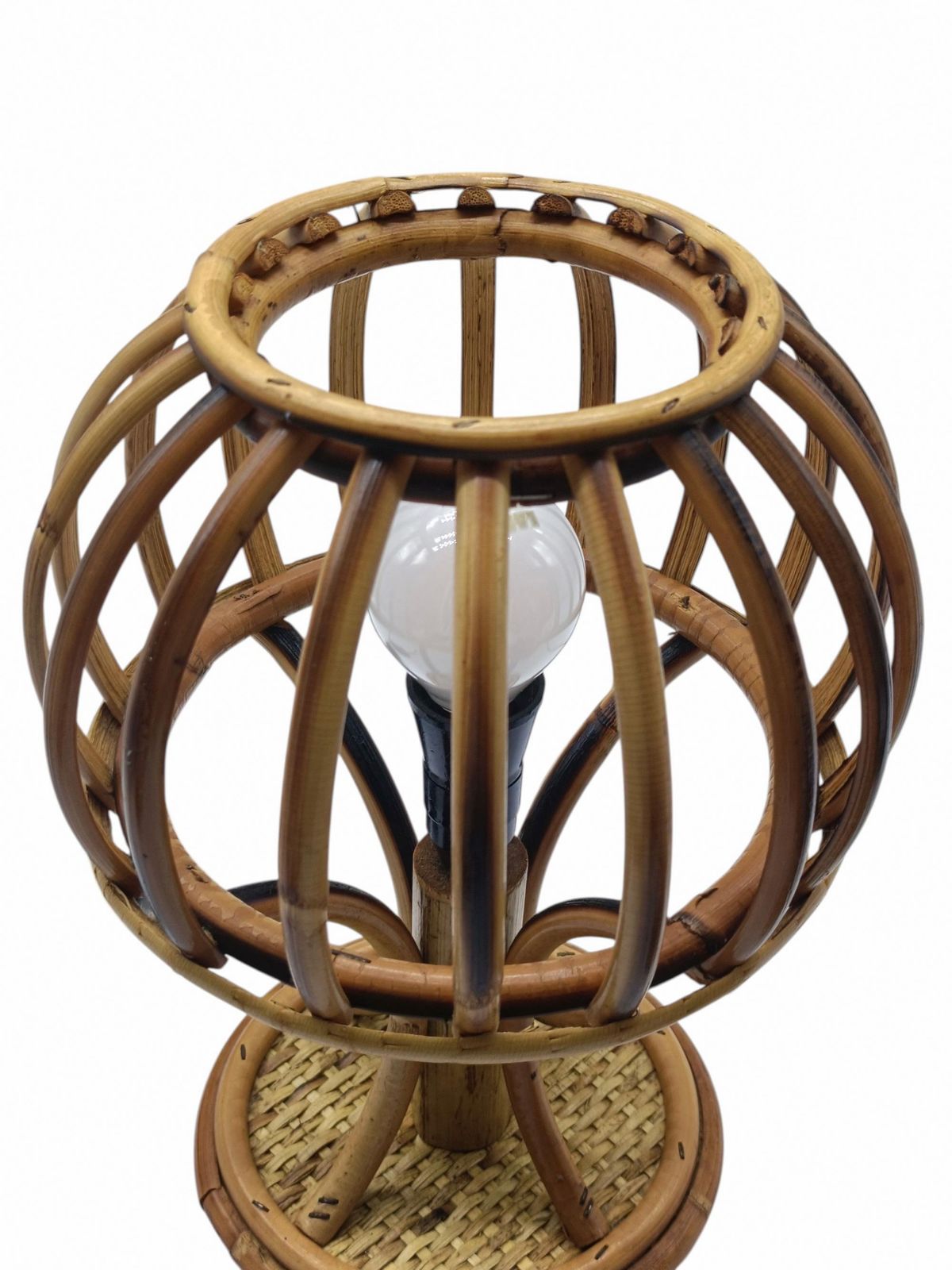 Louis Sognot Style Pair Of Rattan And Bambu' Table Lamps, Italy 1960s photo for sale