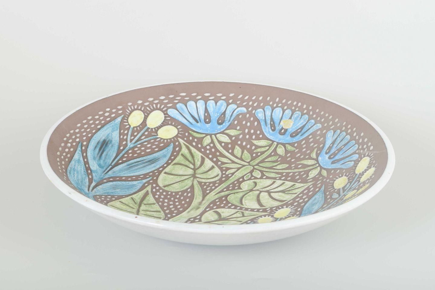 Mari Simmulson For Upsala Ekeby. Decorative Ceramic Dish With Floral Pattern photo furniture