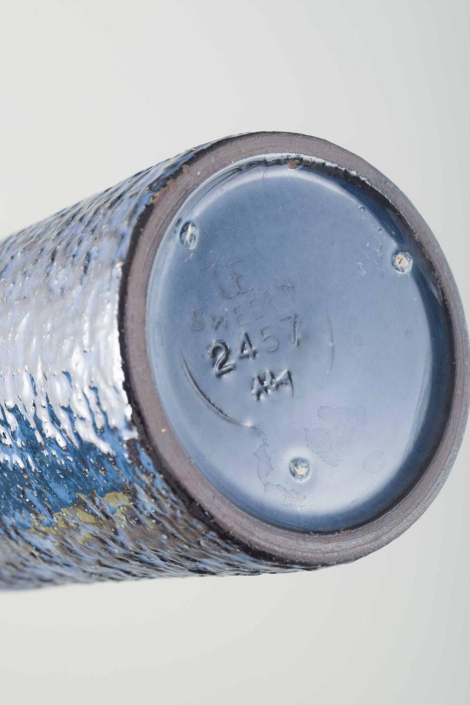 Ingrid Atterberg, Upsala Ekeby. Cylindrical Stoneware Vase With Dark Blue Glaze. photo Home Decor