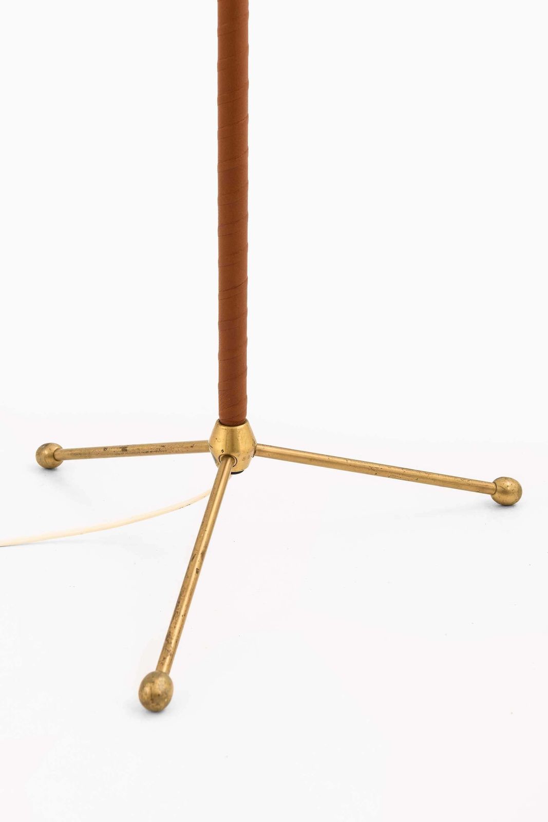 Hans Bergström Brass, Leather Floor Lamp By Ateljé Lyktan, 1940s photo for sale