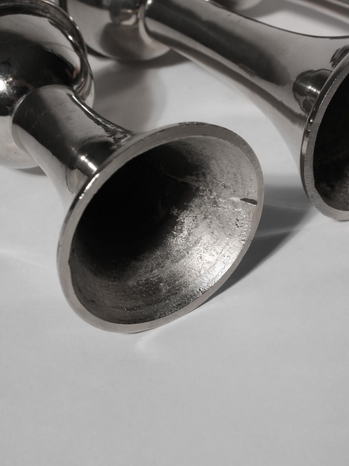 Mid-Century zilveren aluminium kandelaars, set van 3, Duitsland photo Woonaccessoires