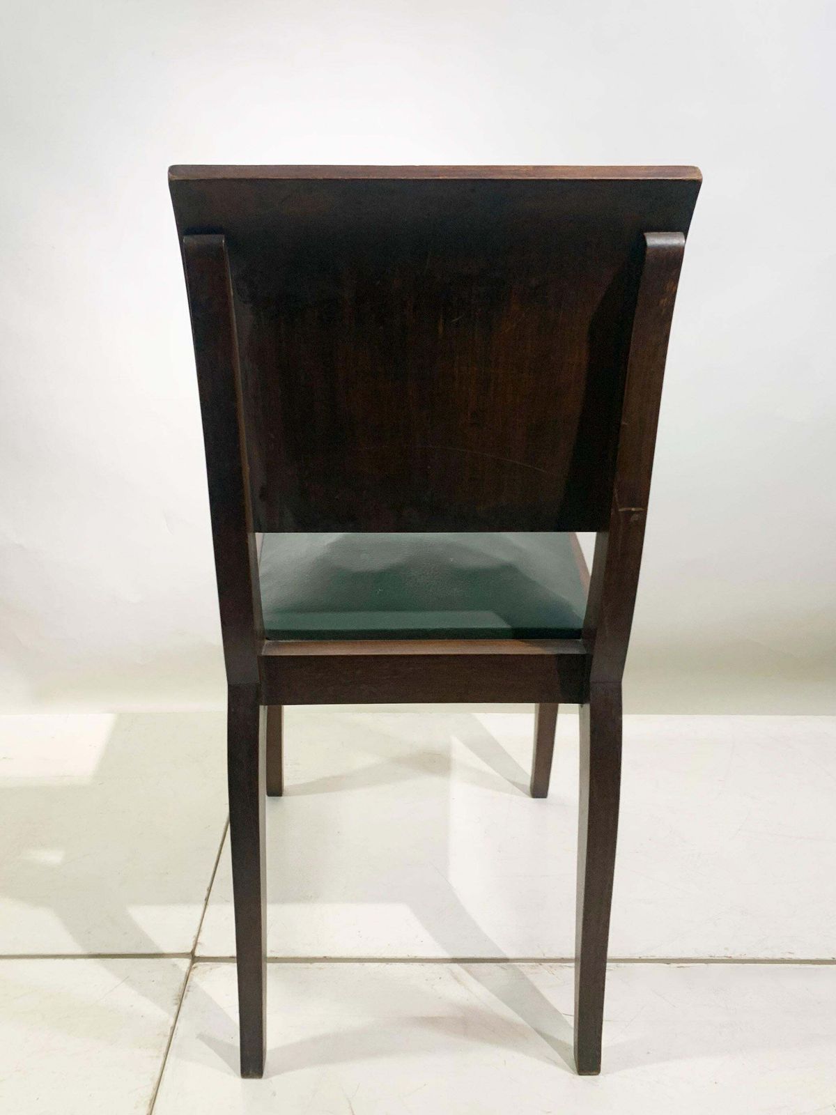 Set Of 4 Art Deco Wooden Dining Chairs With Dark Green Leather Seats, 1930's photo 2027.0