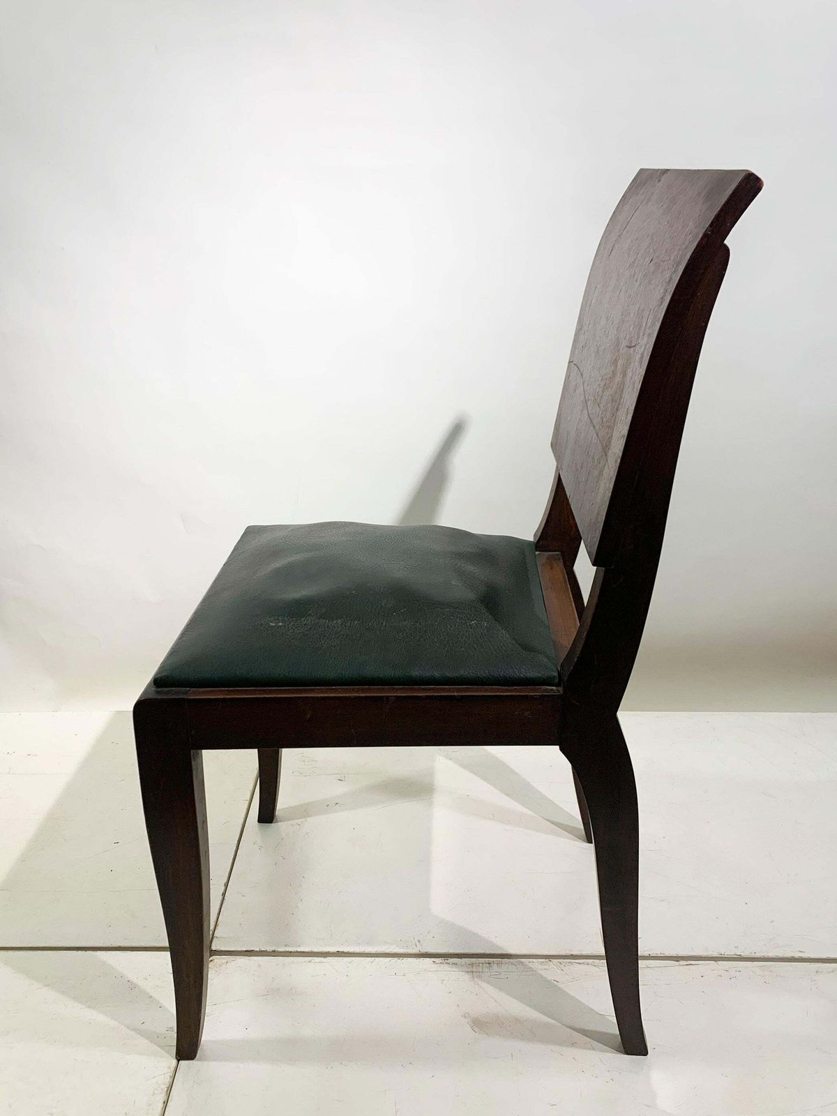 Set Of 4 Art Deco Wooden Dining Chairs With Dark Green Leather Seats, 1930's photo vinterior