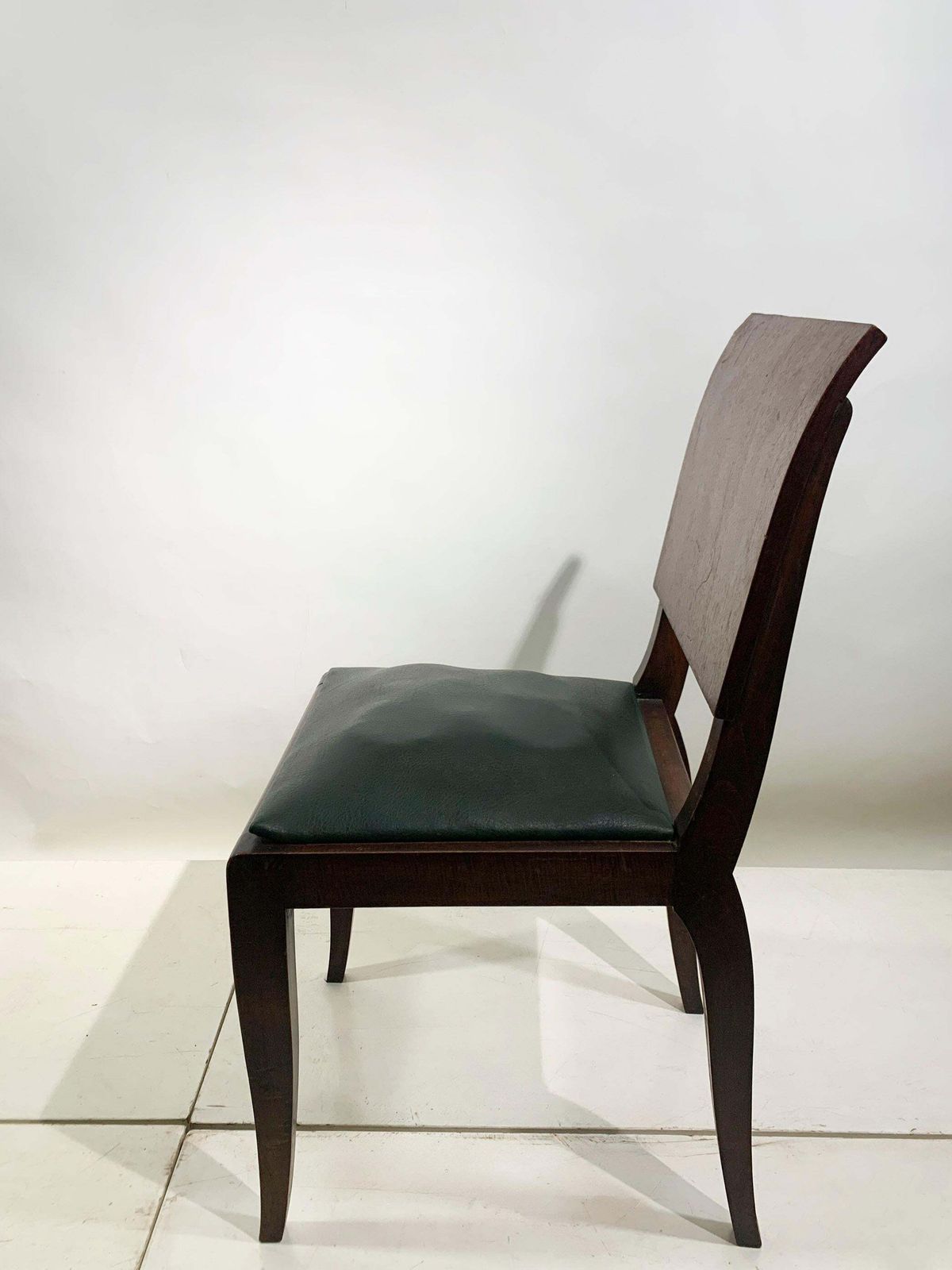 photo vinterior Set Of 4 Art Deco Wooden Dining Chairs With Dark Green Leather Seats, 1930's