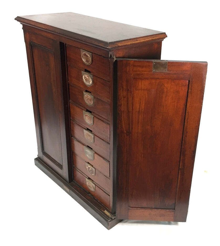 Antique Wooden Amberg's Patent Filing Cabinet Letter File Storage Chest With Key photo buy