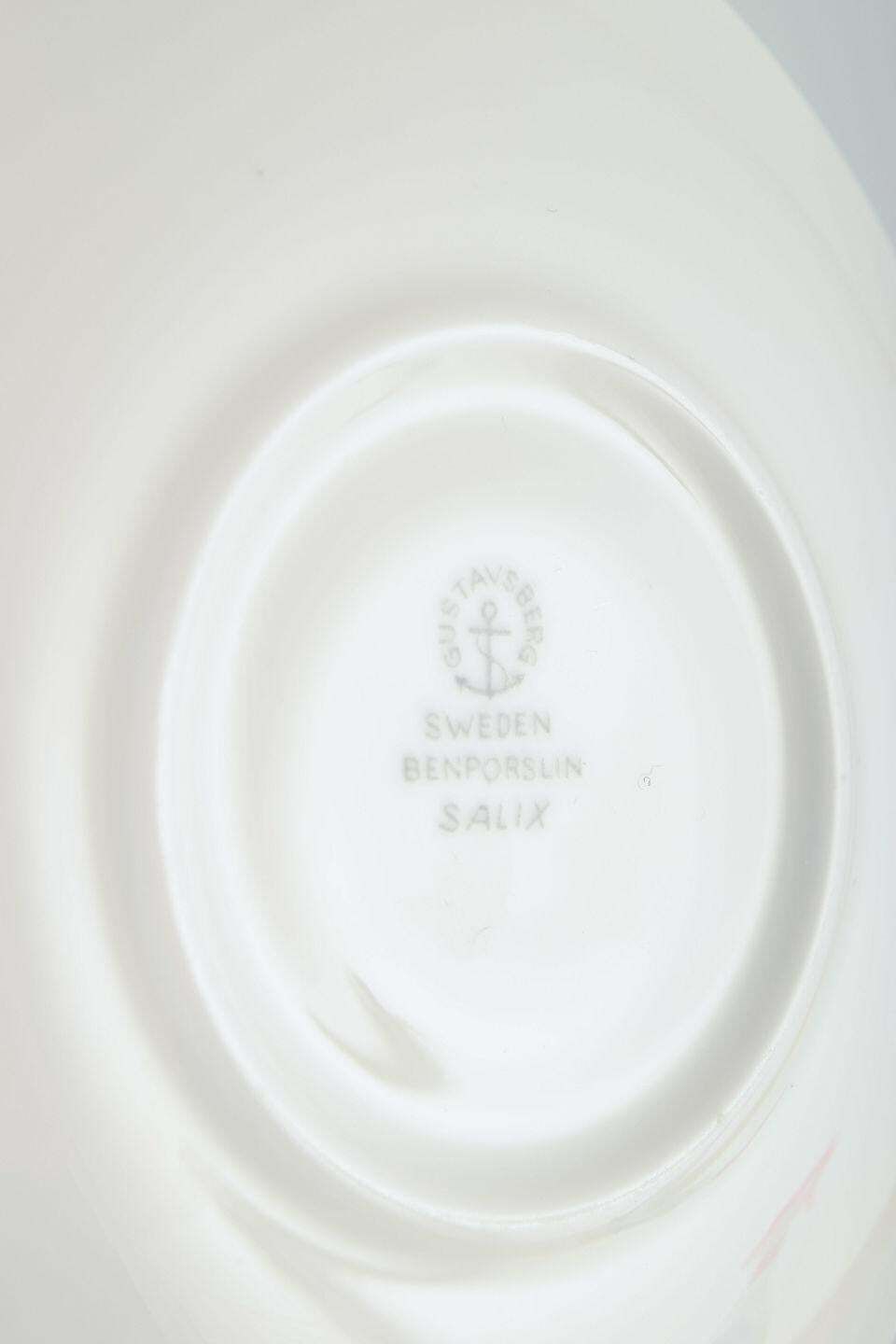 Stig Lindberg, Gustavsberg. Drie Faience Kopjes Met Schotel. Grijs 'Salix' Patroon photo Woonaccessoires