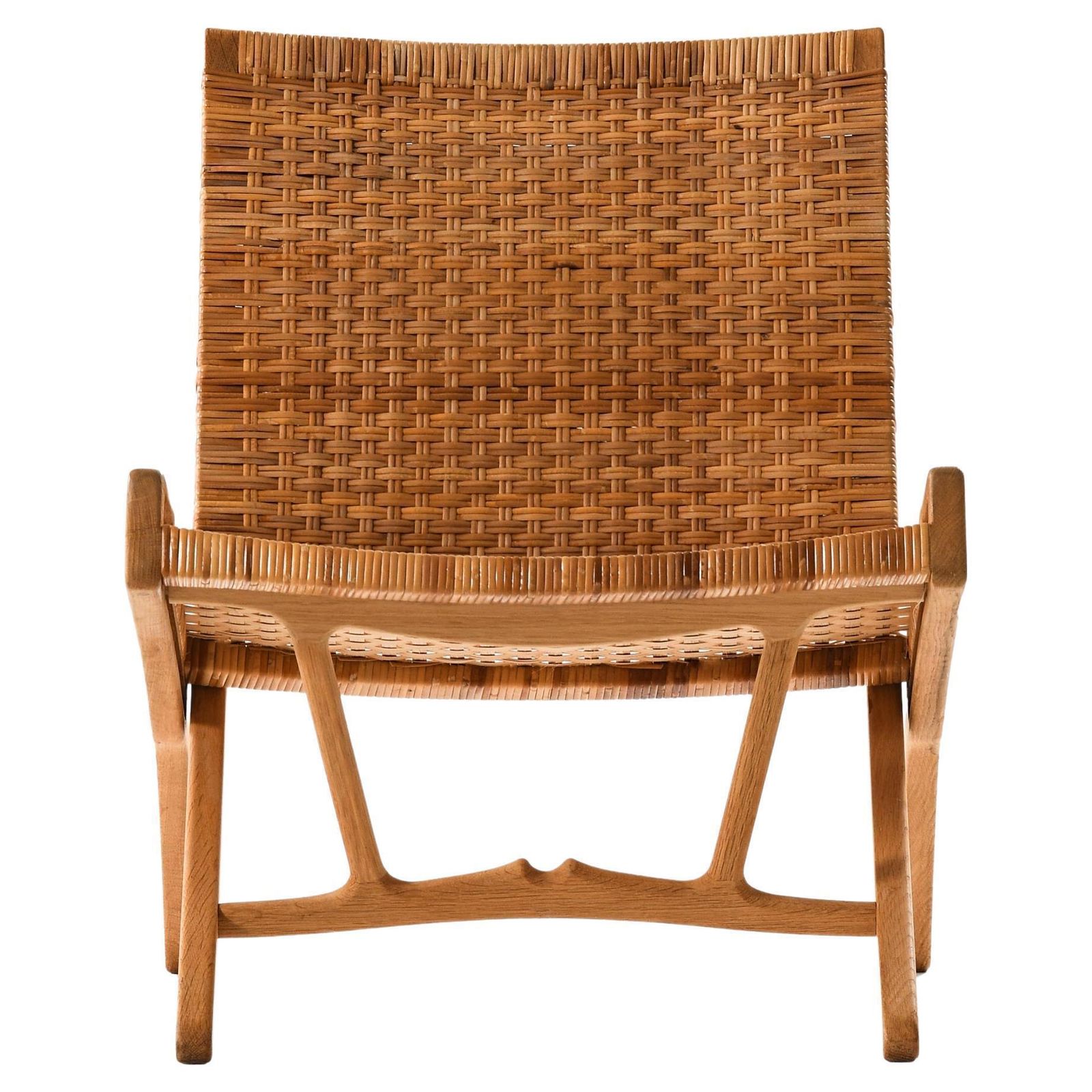 Folding Easy Chair In Cane And Oak By Hans Wegner, 1949