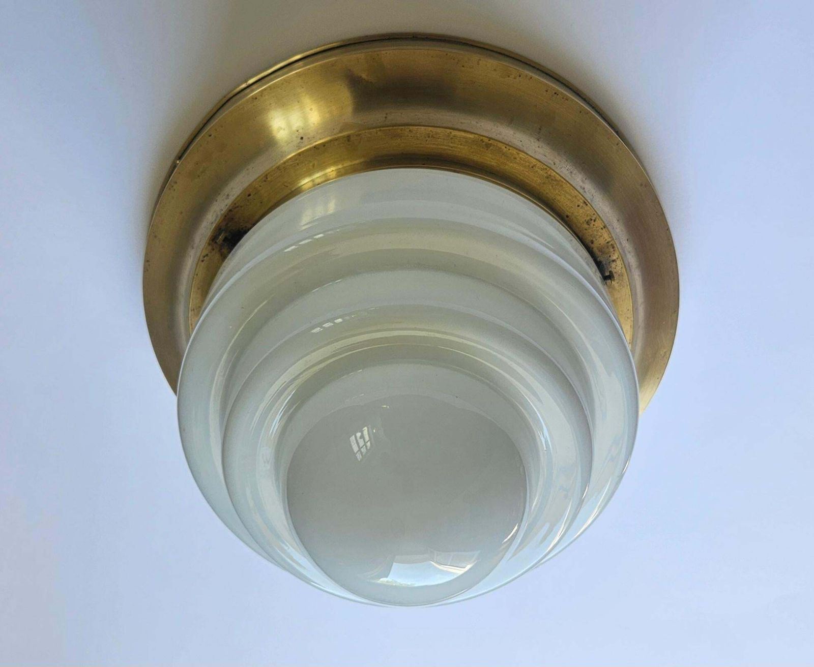 Art Deco Rare Brass And Milk Glass Flush Mount Franta Anyz, 1930s photo 548.0