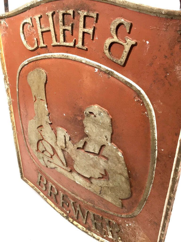 Antique Advertising   Hanging Double Sided Metal Brewery Pub Sign 20th Century photo buy
