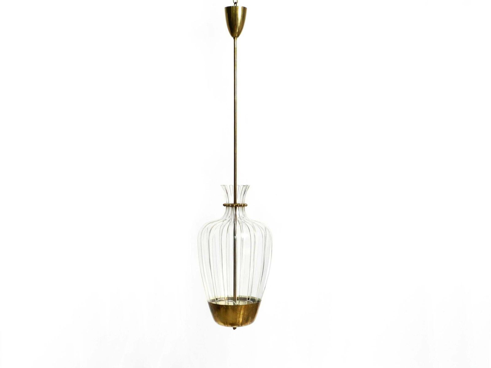 Mid Century Pendant Lamp By Vereinigte Werkstätten, In Brass And Plexiglass photo vinterior