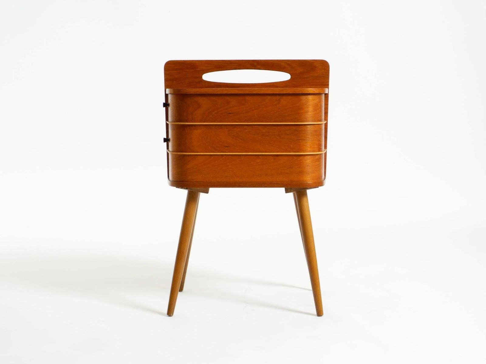 Beautiful Original Mid Century Teak Sewing Box With Hinged Compartments photo 761.0